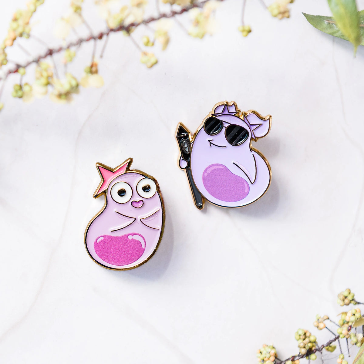 Pinky and Petunia Enamel Pins Set