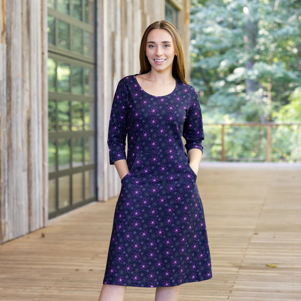 Atoms 3/4th Sleeves A-Line Dress (With Waist Seam) Svaha USA