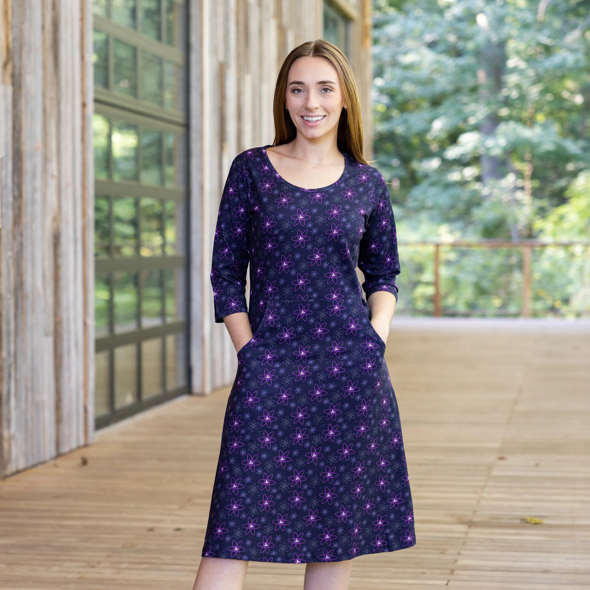 Atoms 3/4th Sleeves A-Line Dress (With Waist Seam)