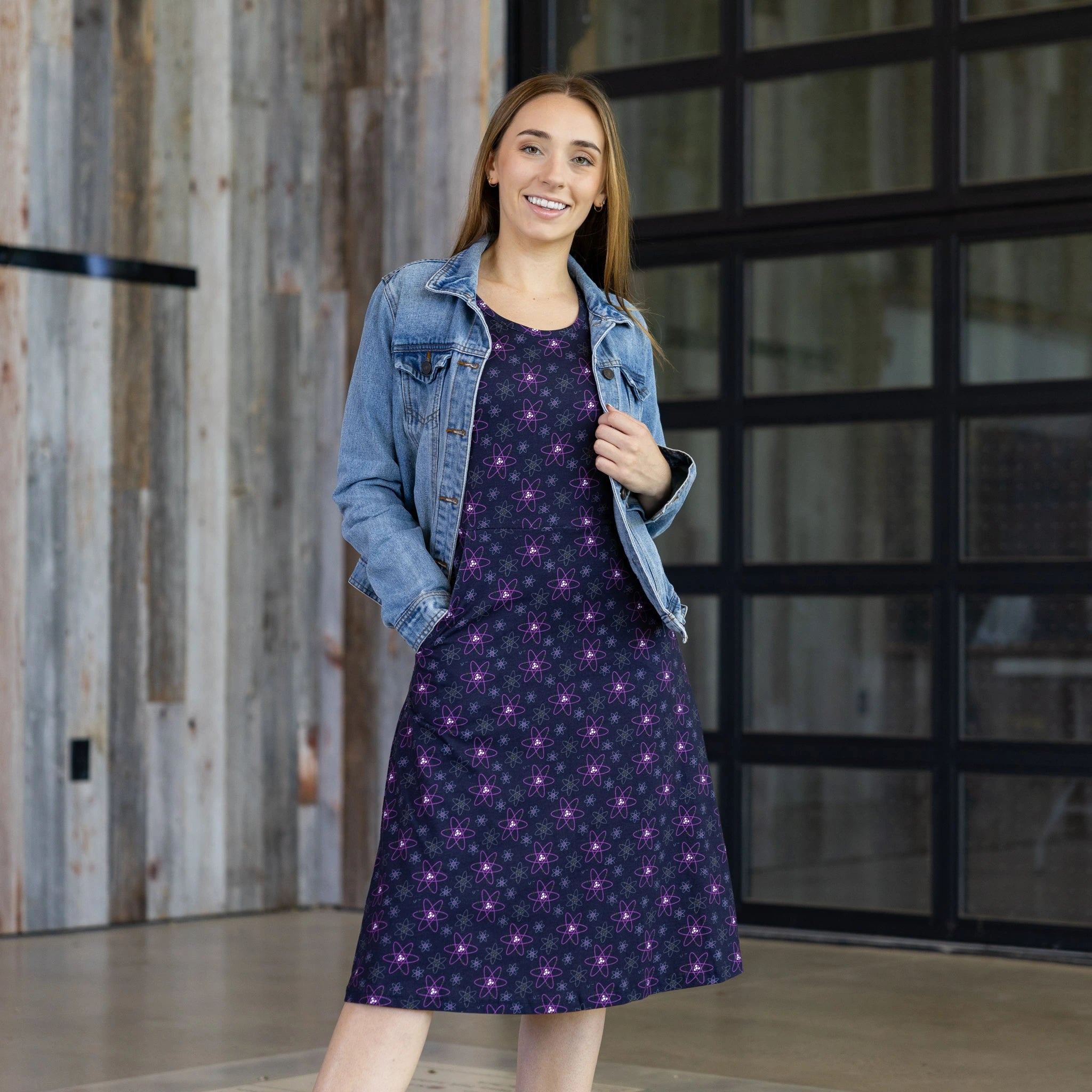 Atoms 3/4th Sleeves A-Line Dress (With Waist Seam)