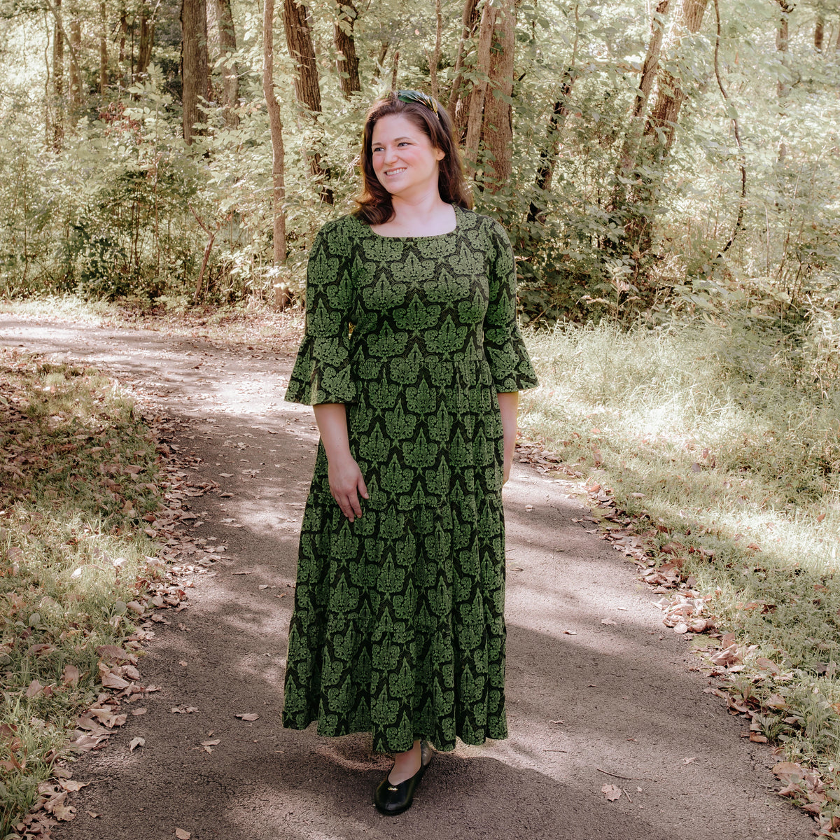 Baroque Filigree Layered Midi Dress with Pockets