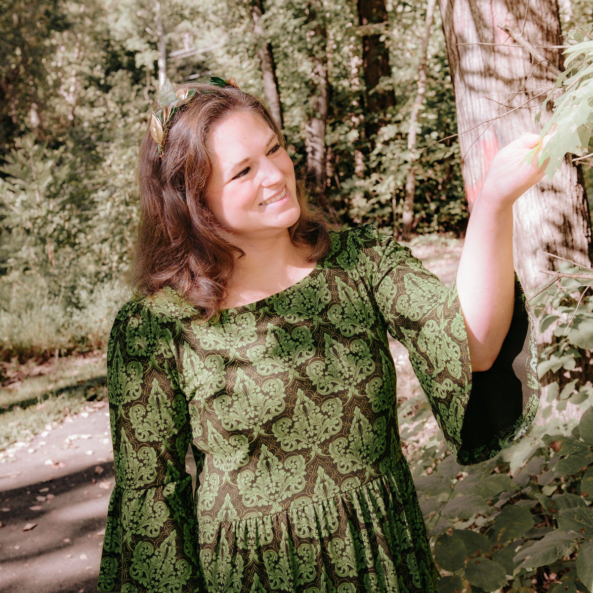 Baroque Filigree Layered Midi Dress with Pockets
