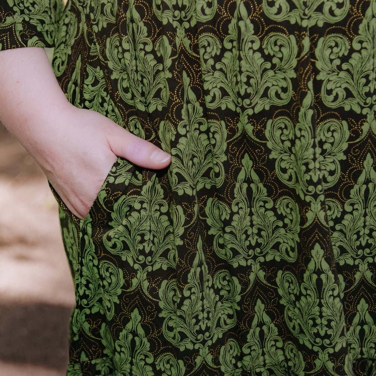 Baroque Filigree Layered Midi Dress with Pockets