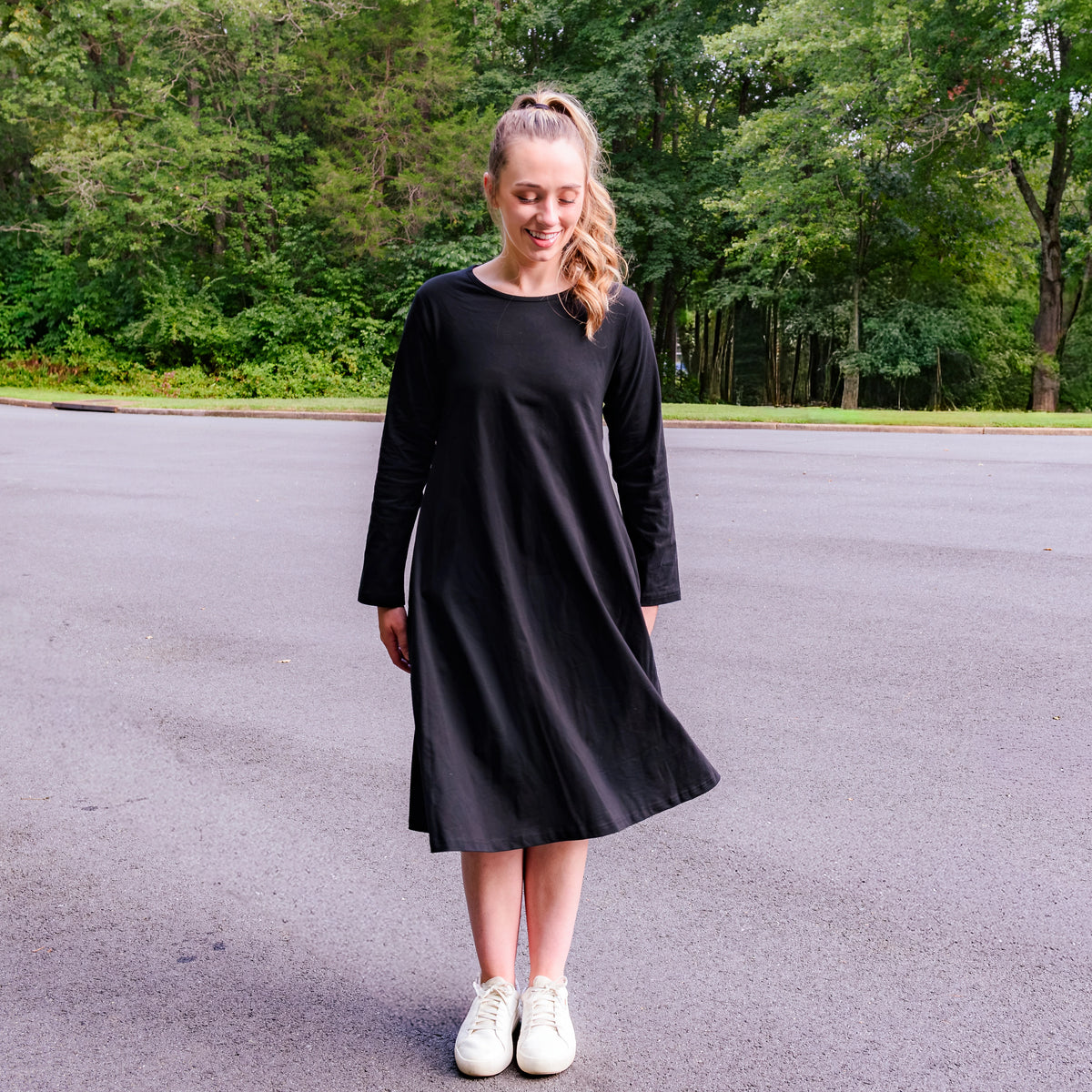 Onyx Black Longer Tunic Dress with Pockets