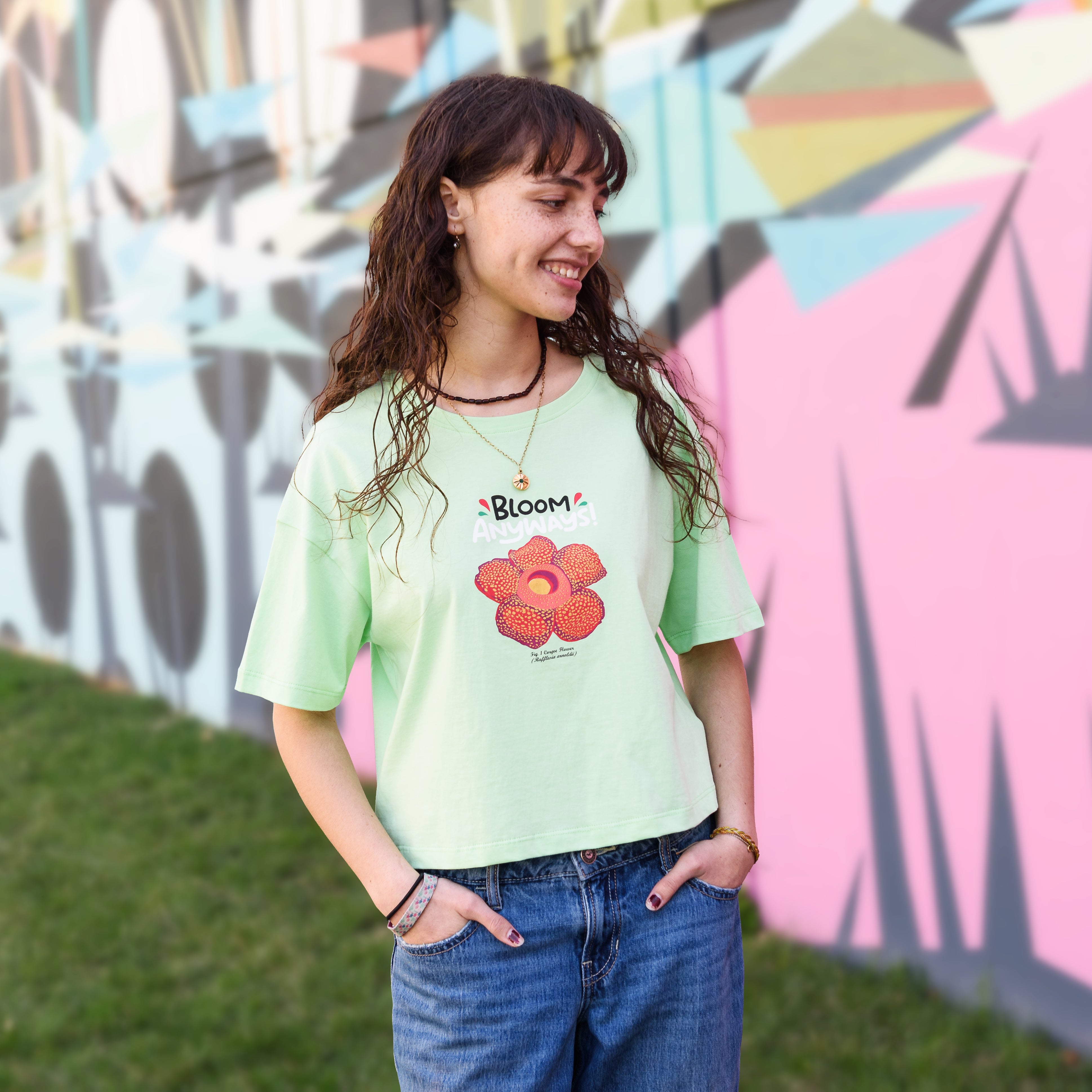Bloom Anyways Juniors Oversized Crop T-Shirt