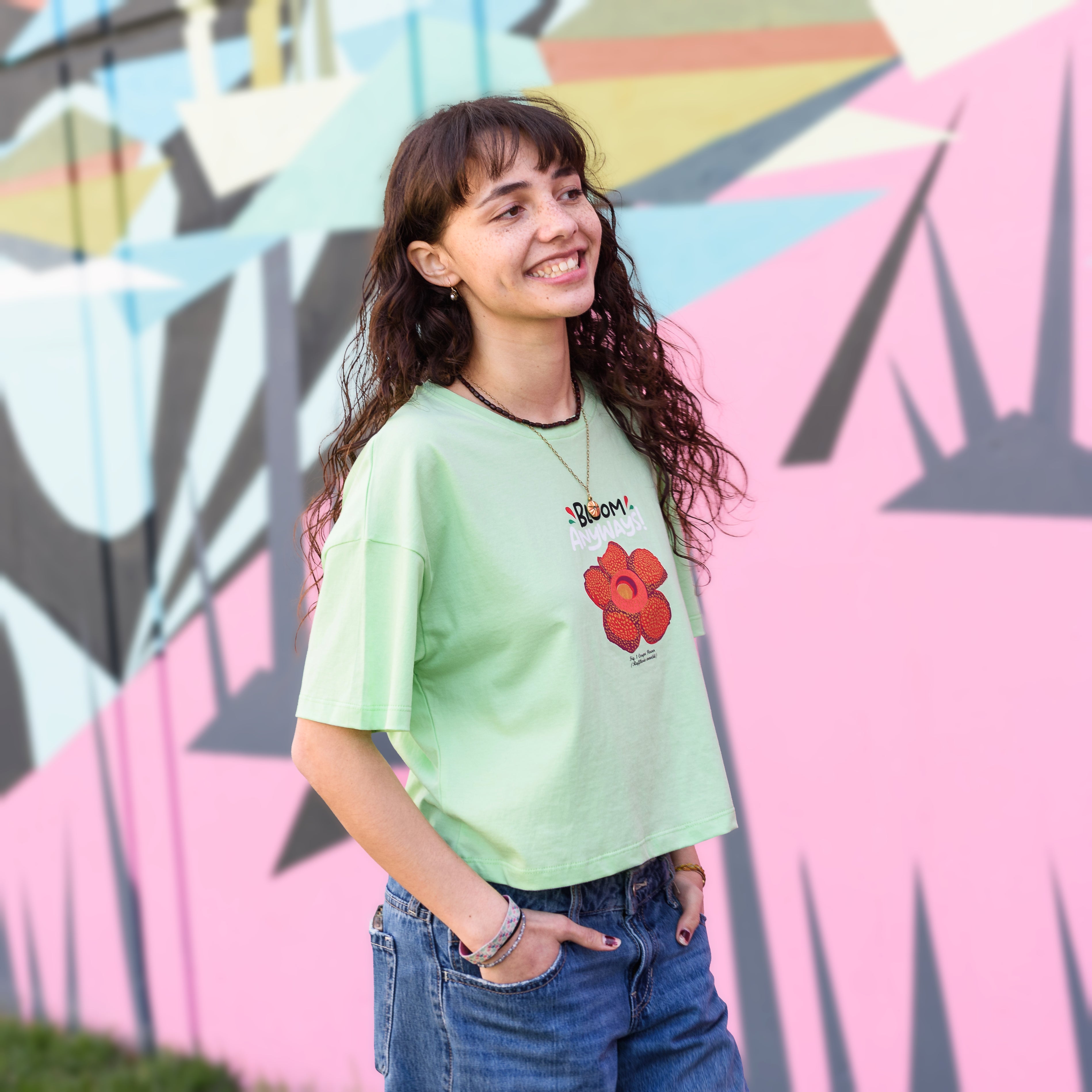 Bloom Anyways Juniors Oversized Crop T-Shirt