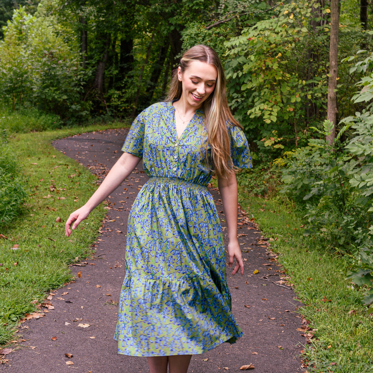 Bluebells Woven Midi Dress with Pockets