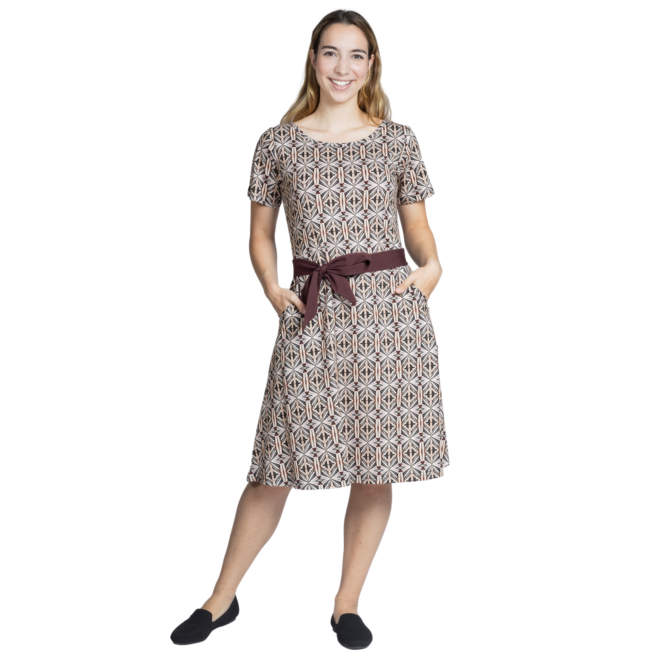 Literary Illusion Belted A-Line Dress (No Waist Seam)