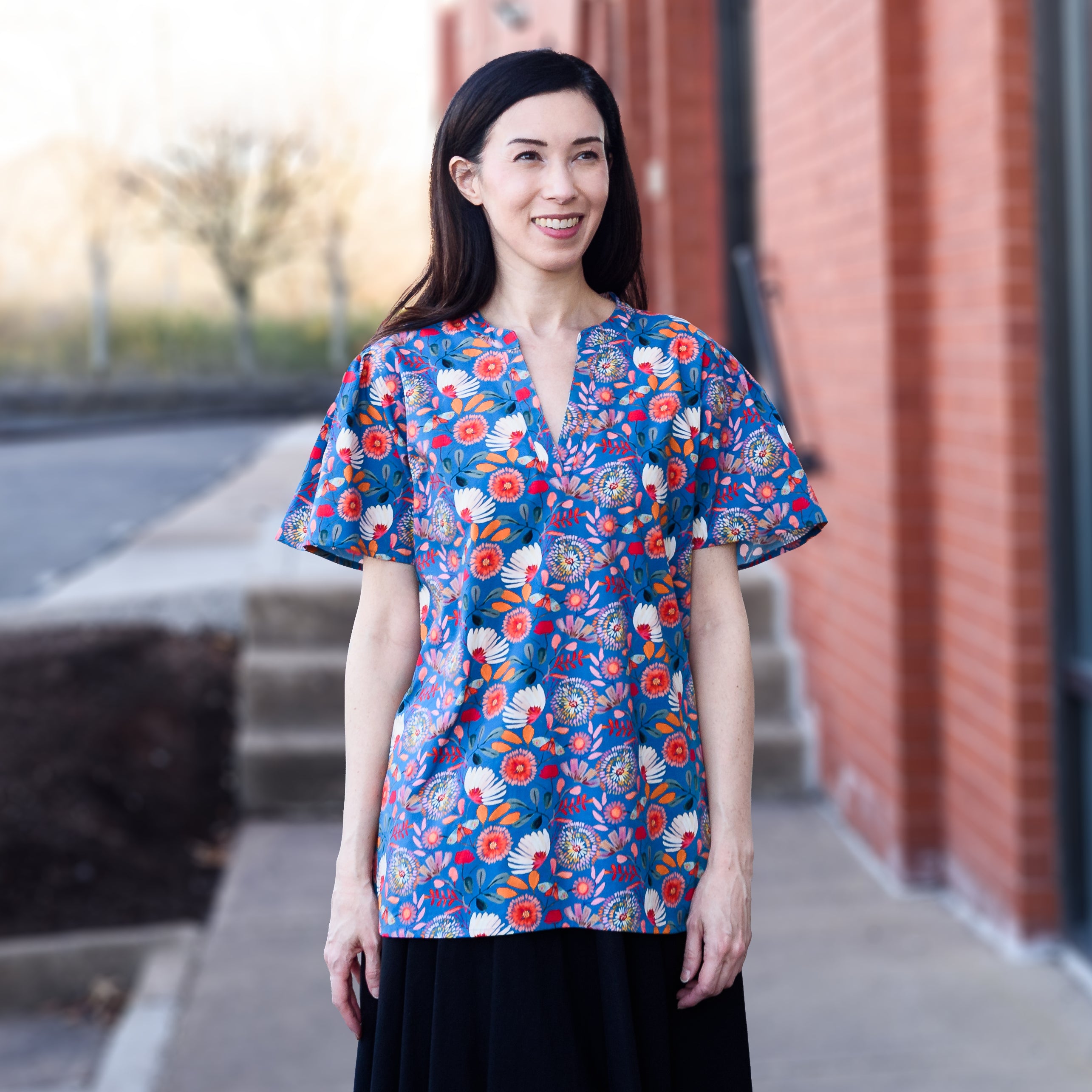 Botanical Blooms Woven Tunic Top