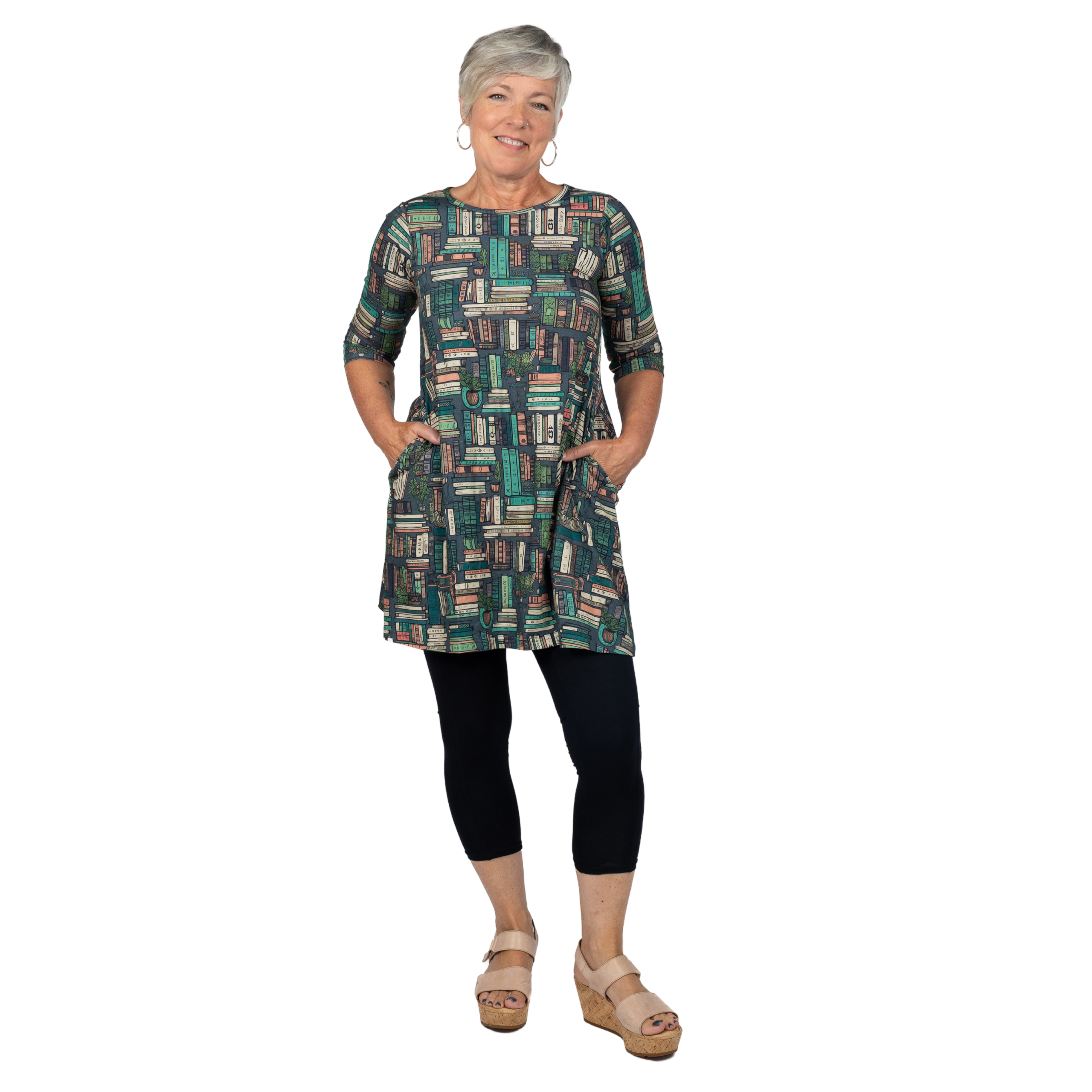 Botanical Library 3/4th Sleeves Long Tunic