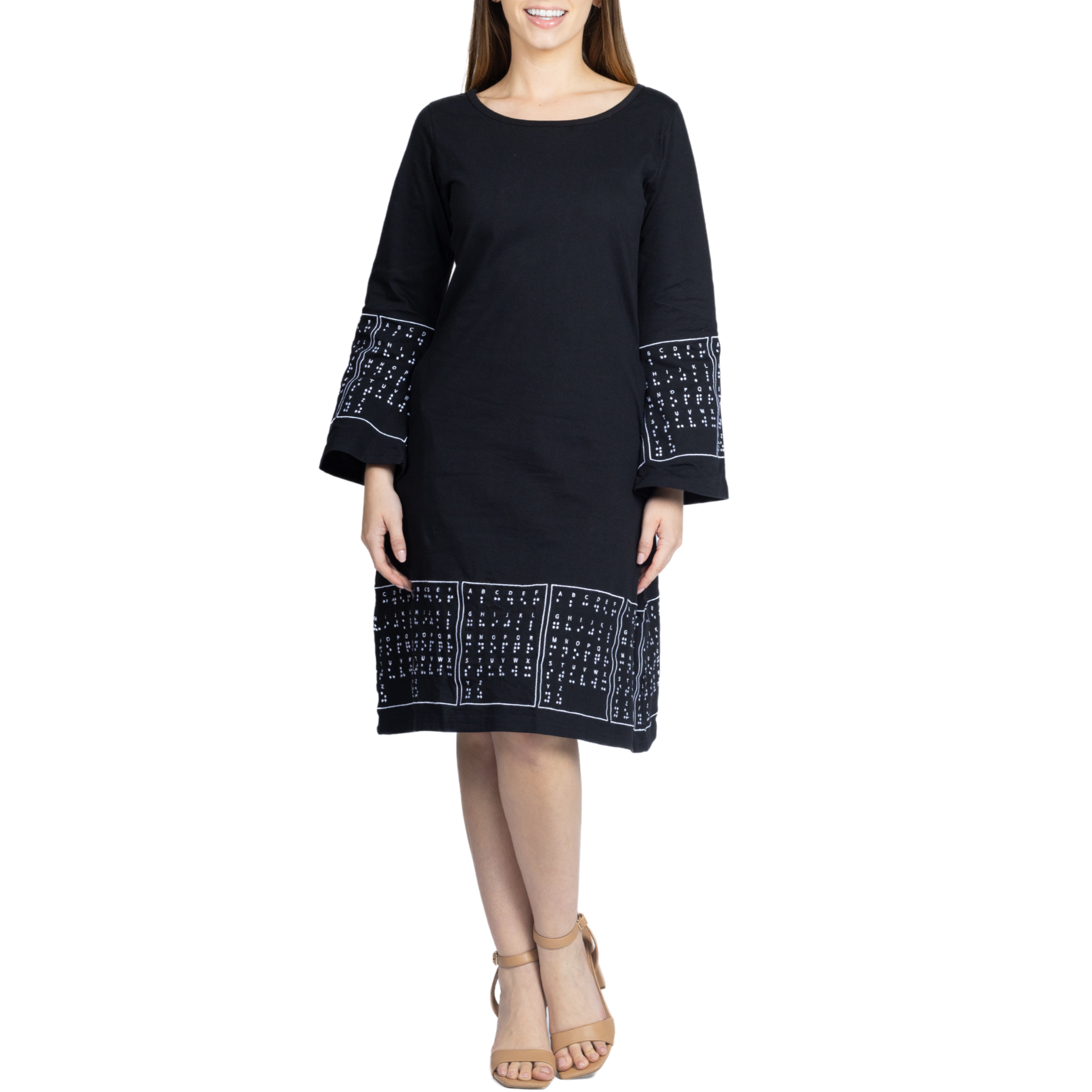 Braille Bell-Sleeve A-Line Dress (No Waist Seam)