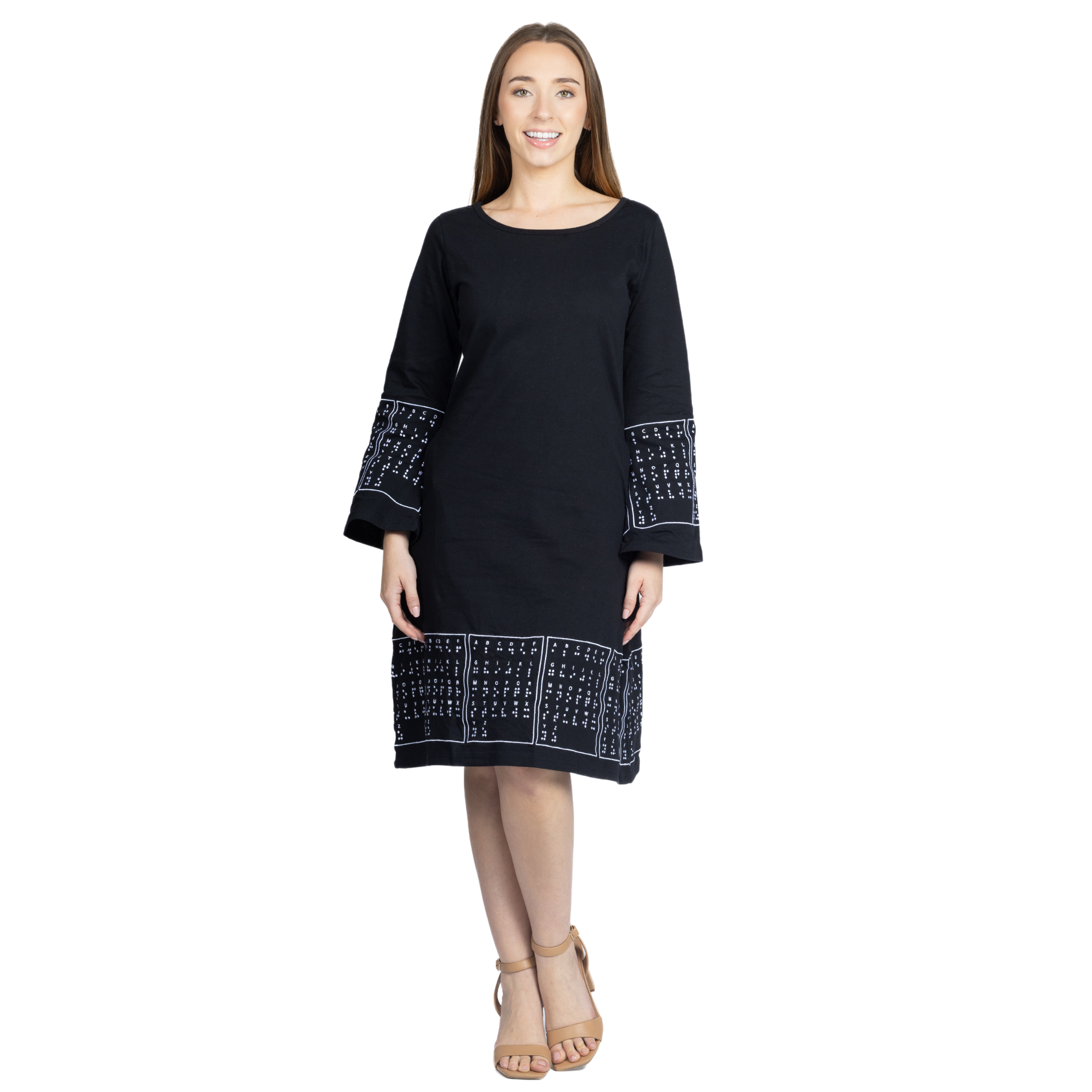 Braille Bell-Sleeve A-Line Dress (No Waist Seam)