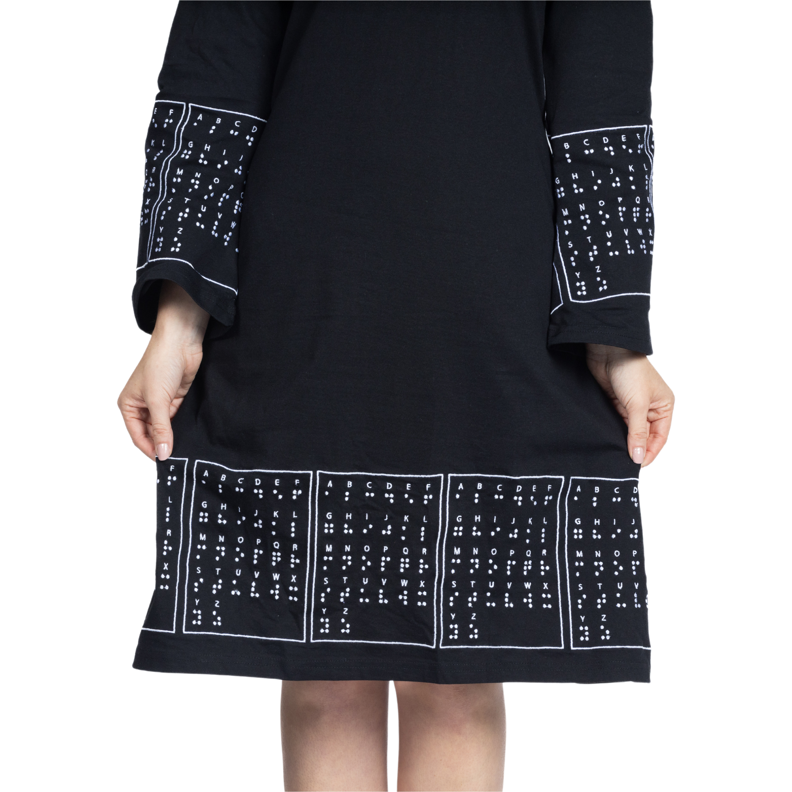 Braille Bell-Sleeve A-Line Dress (No Waist Seam)