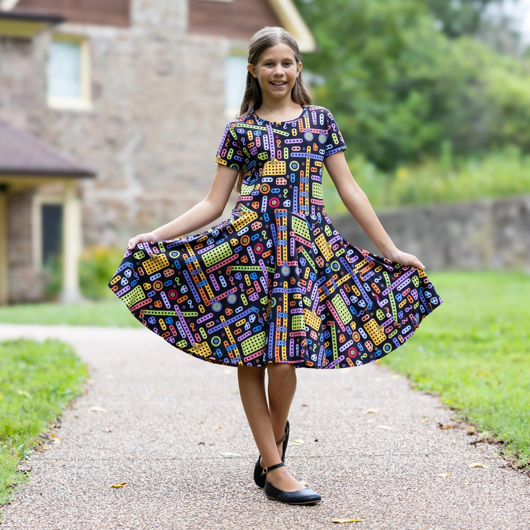 Construction Blocks Kids Twirl Dress