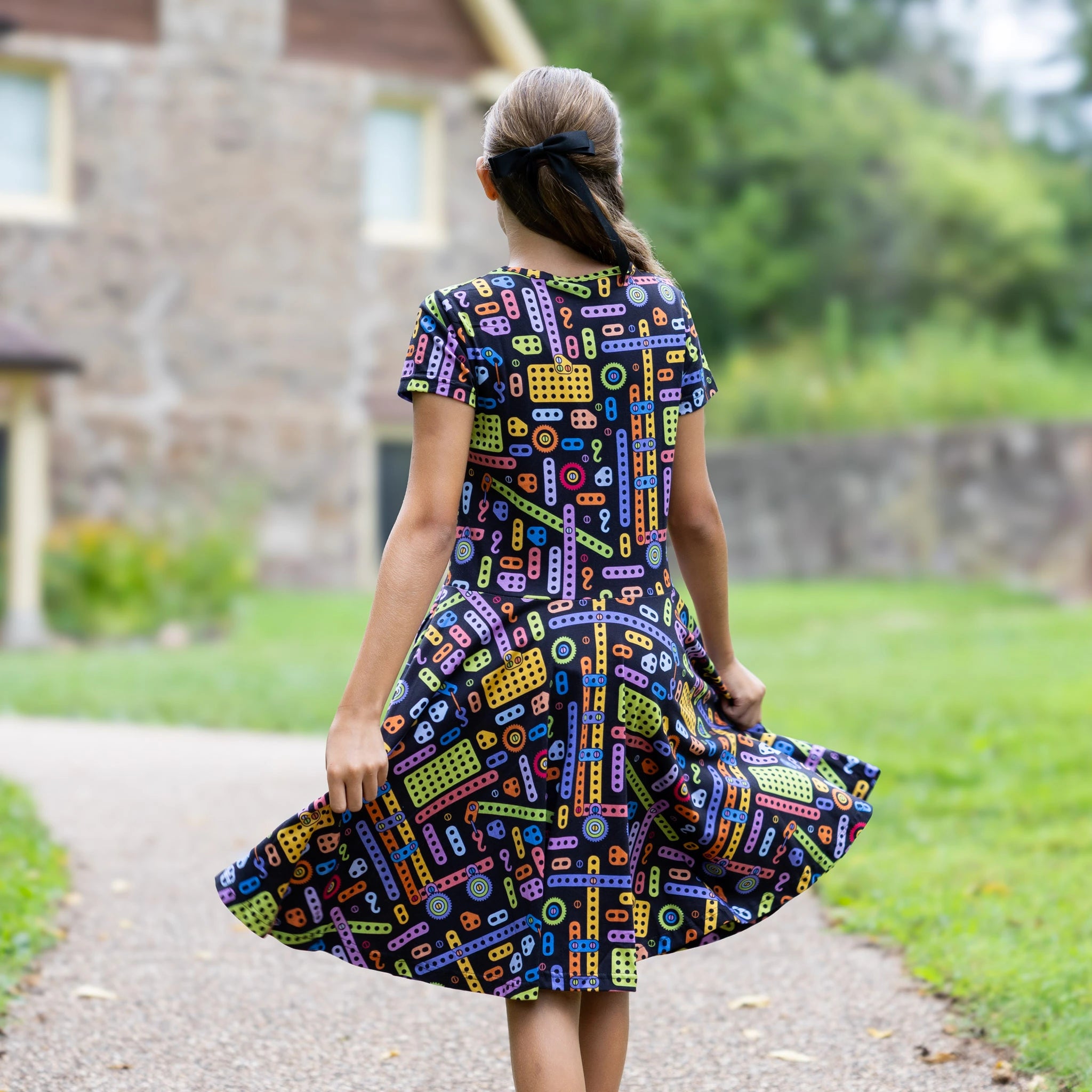 Construction Blocks Kids Twirl Dress