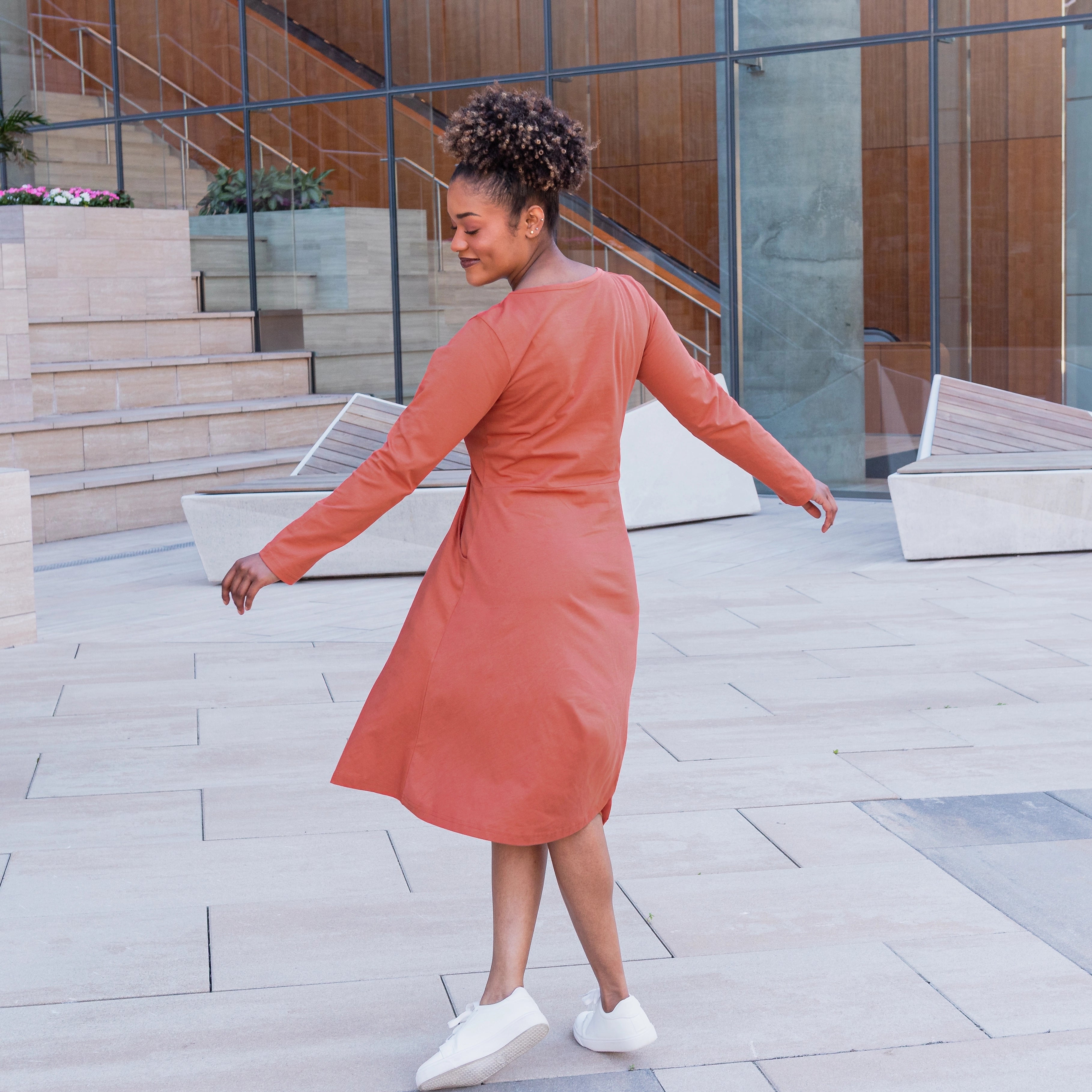 Burnt Sienna Fit & Flare Dress with Pockets