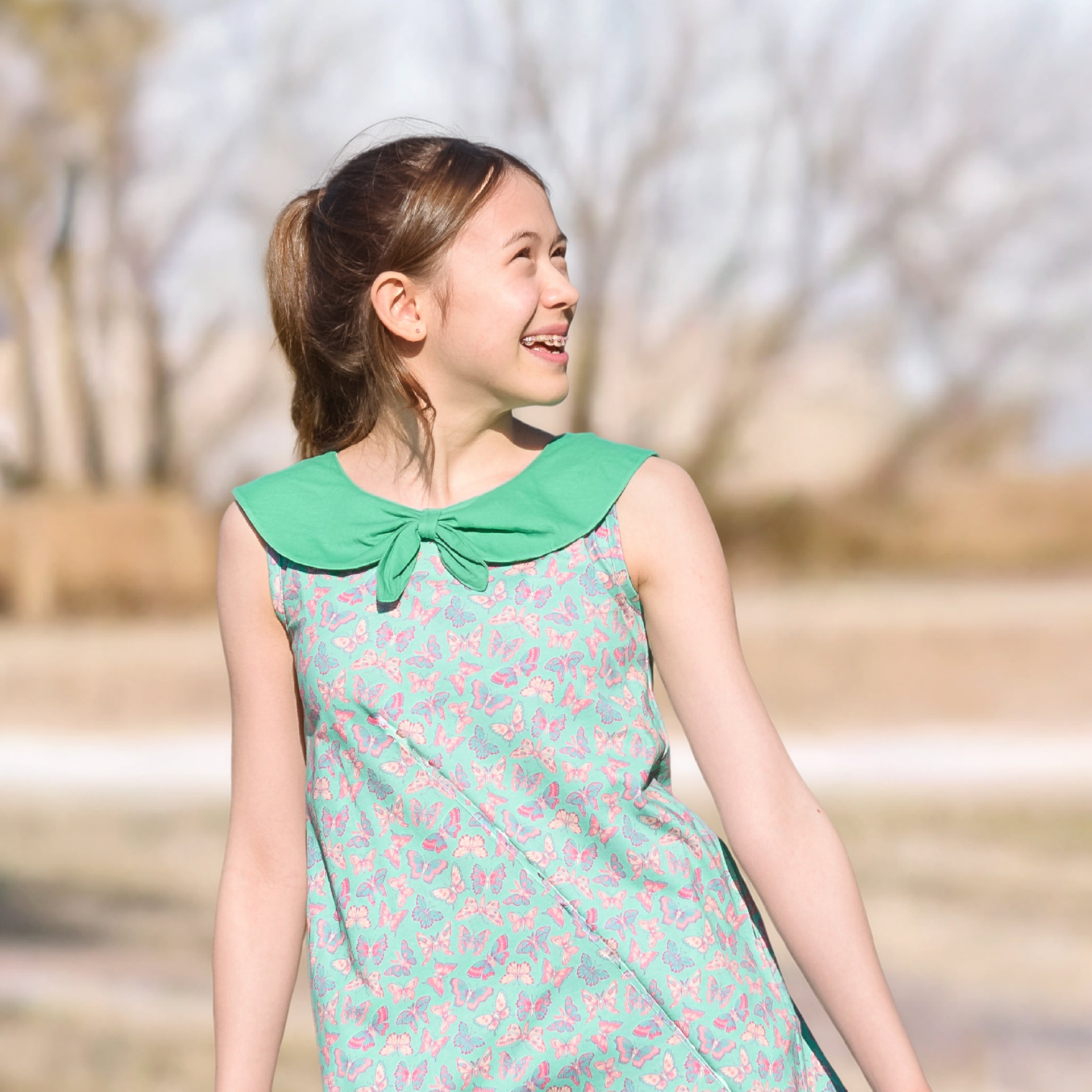 Butterfly Meadows Sleeveless Kids A-Line Dress