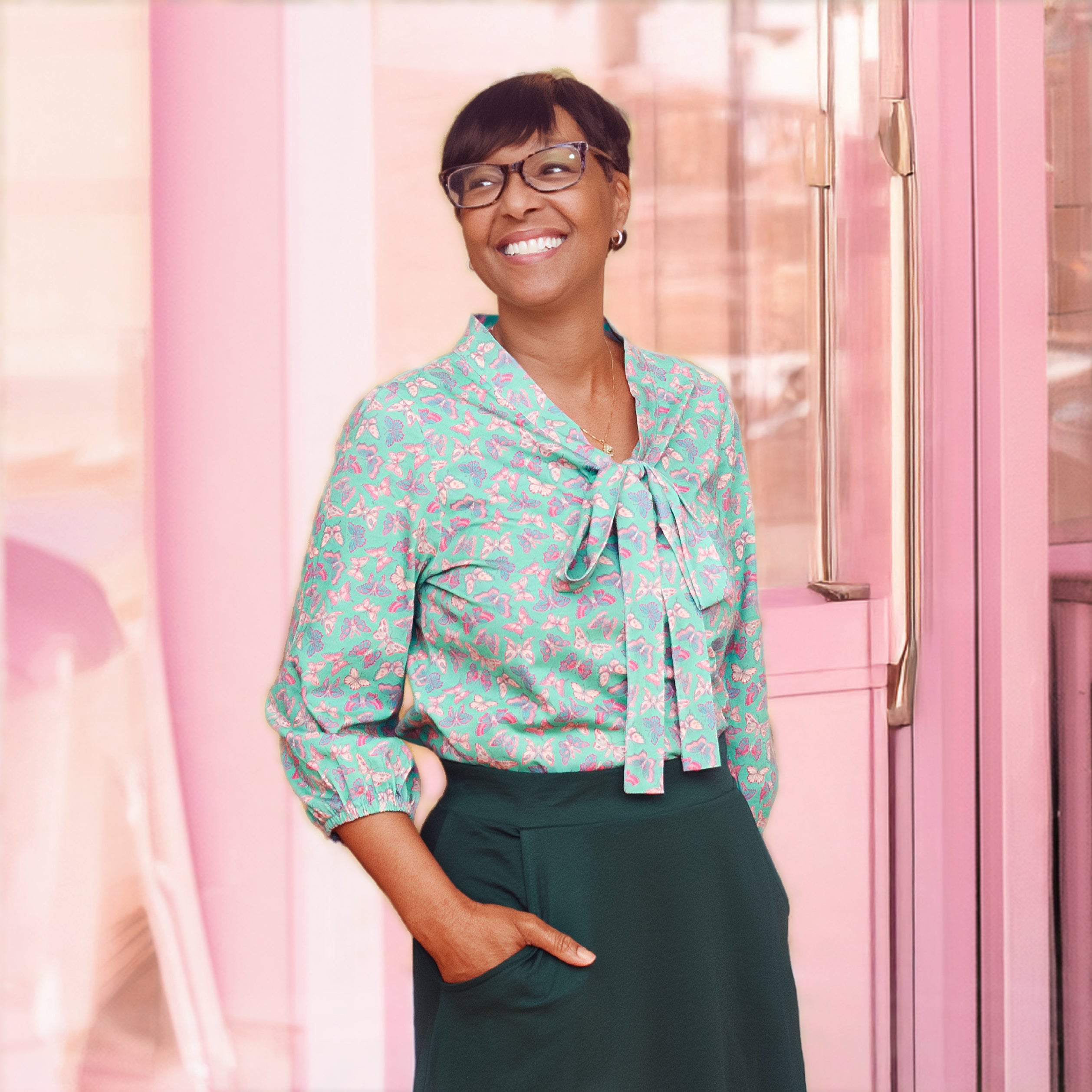 Butterfly Meadows Tie Neck Top