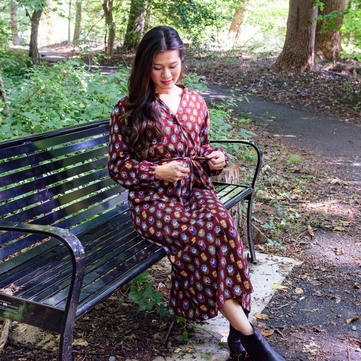 Cat Portraits Button-Up Midi Dress with Pockets