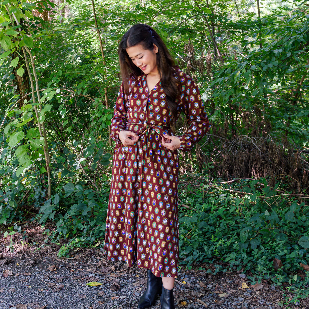 Cat Portraits Button-Up Midi Dress with Pockets