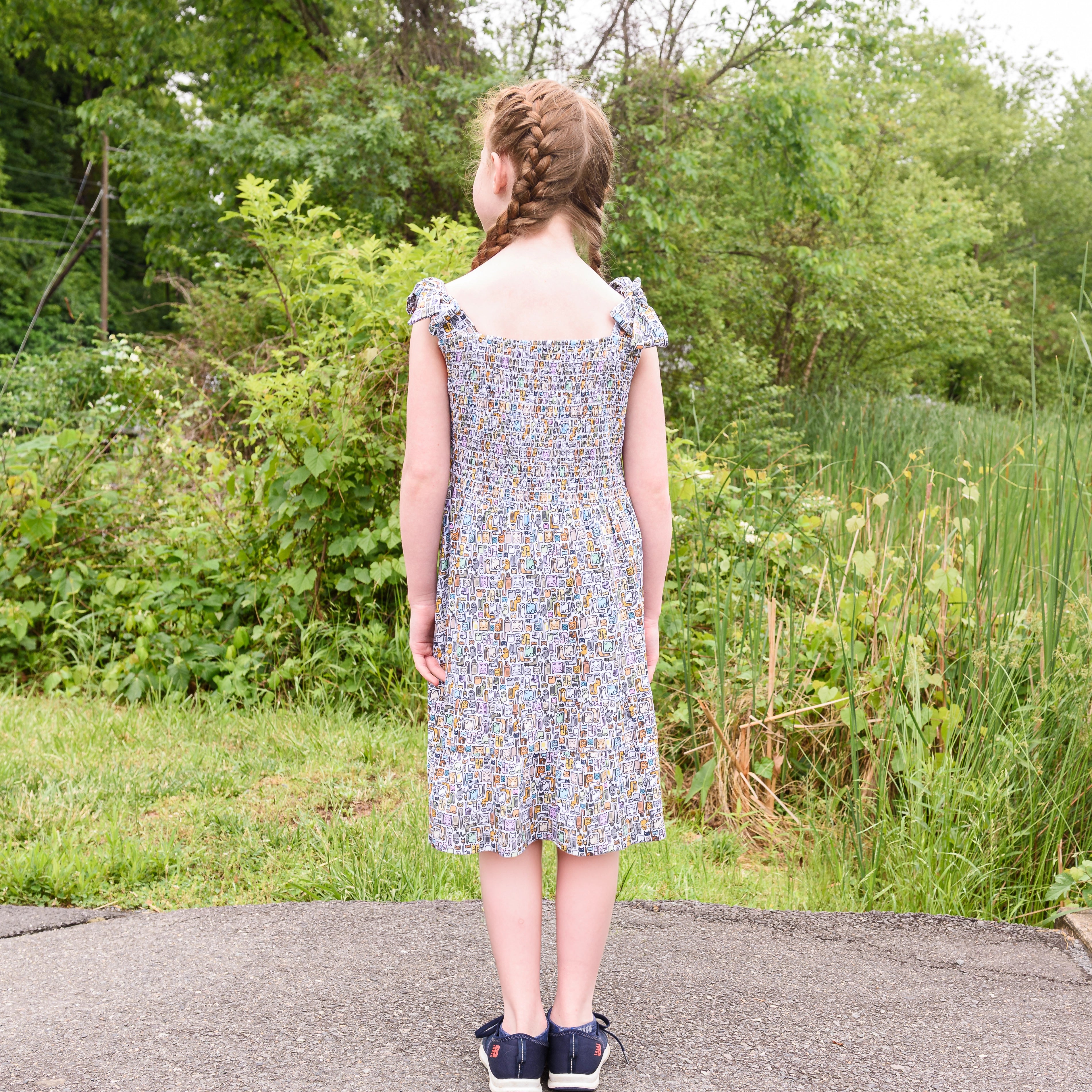 Cat Puzzle Kids Dress with Pockets