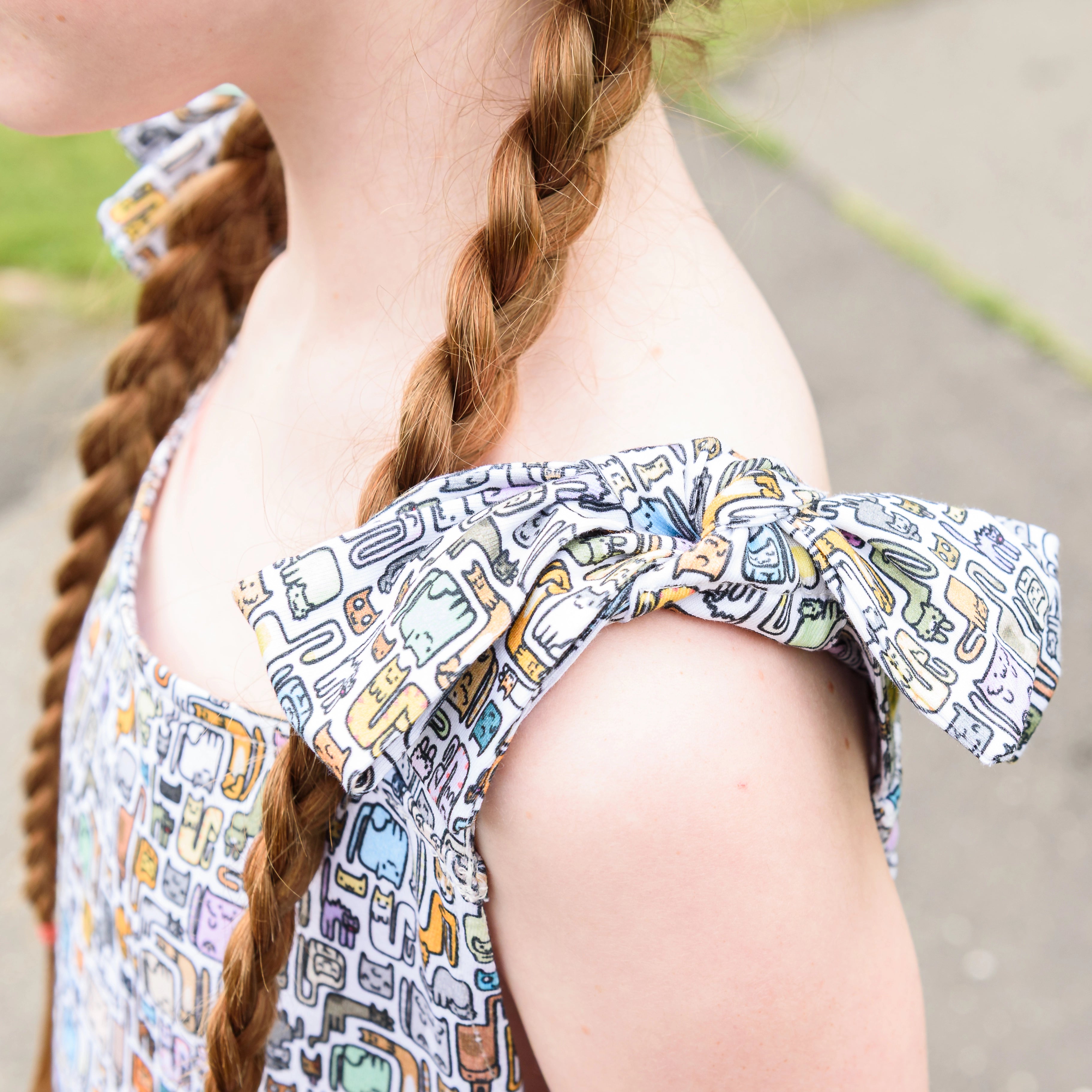 Cat Puzzle Kids Dress with Pockets