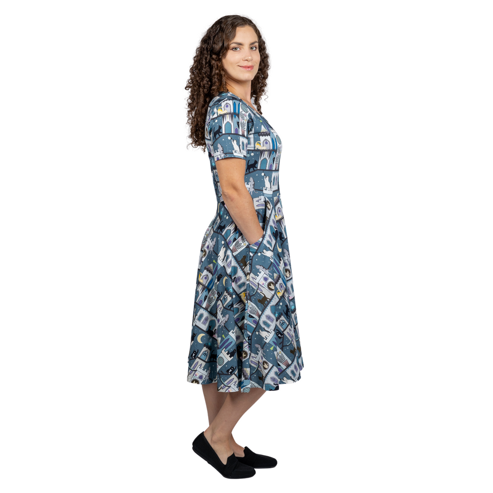 Bow Tie Cats Tiered Skirted Twirl Dress