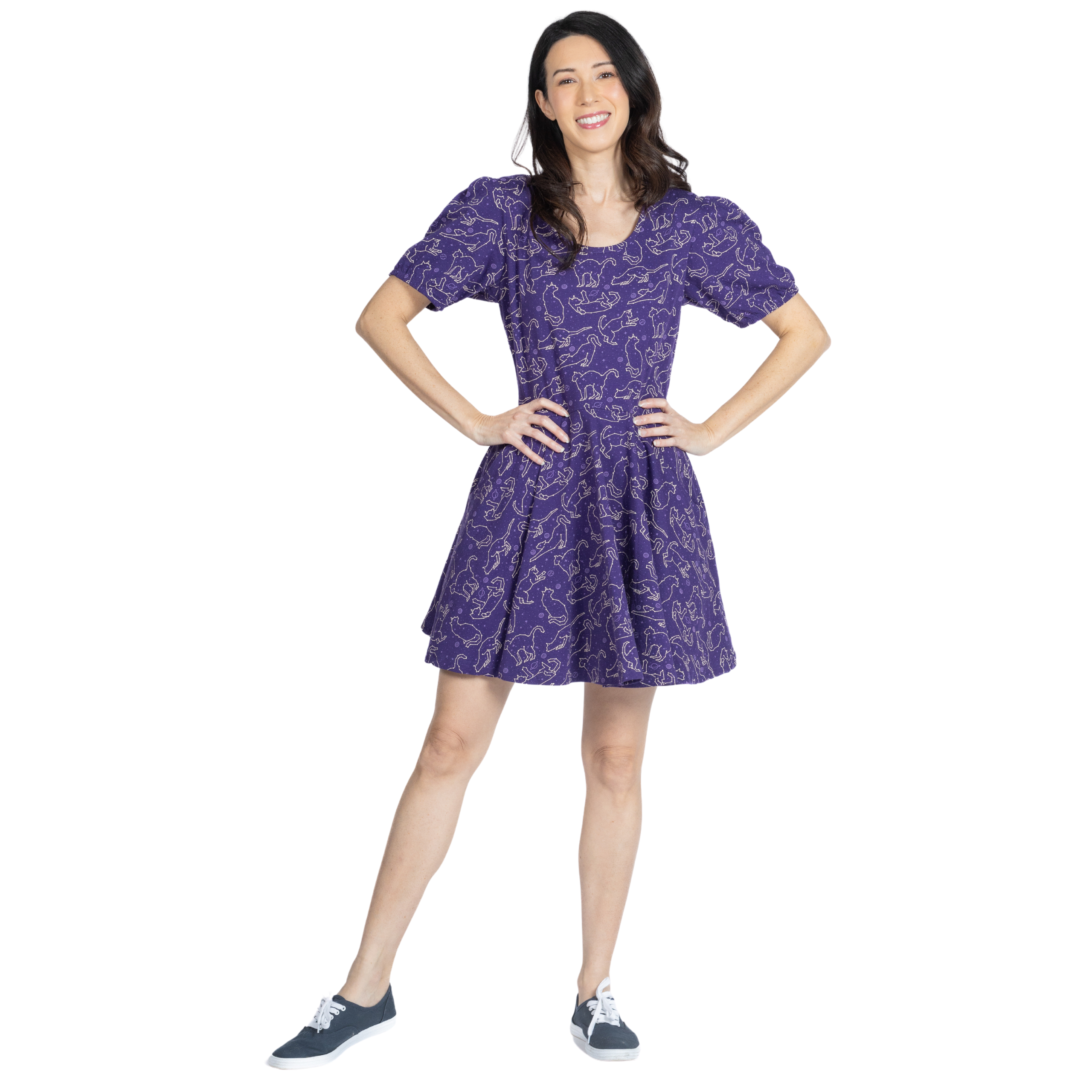 Cats Constellations Glow-in-the-Dark Puff-Sleeves Skater Dress