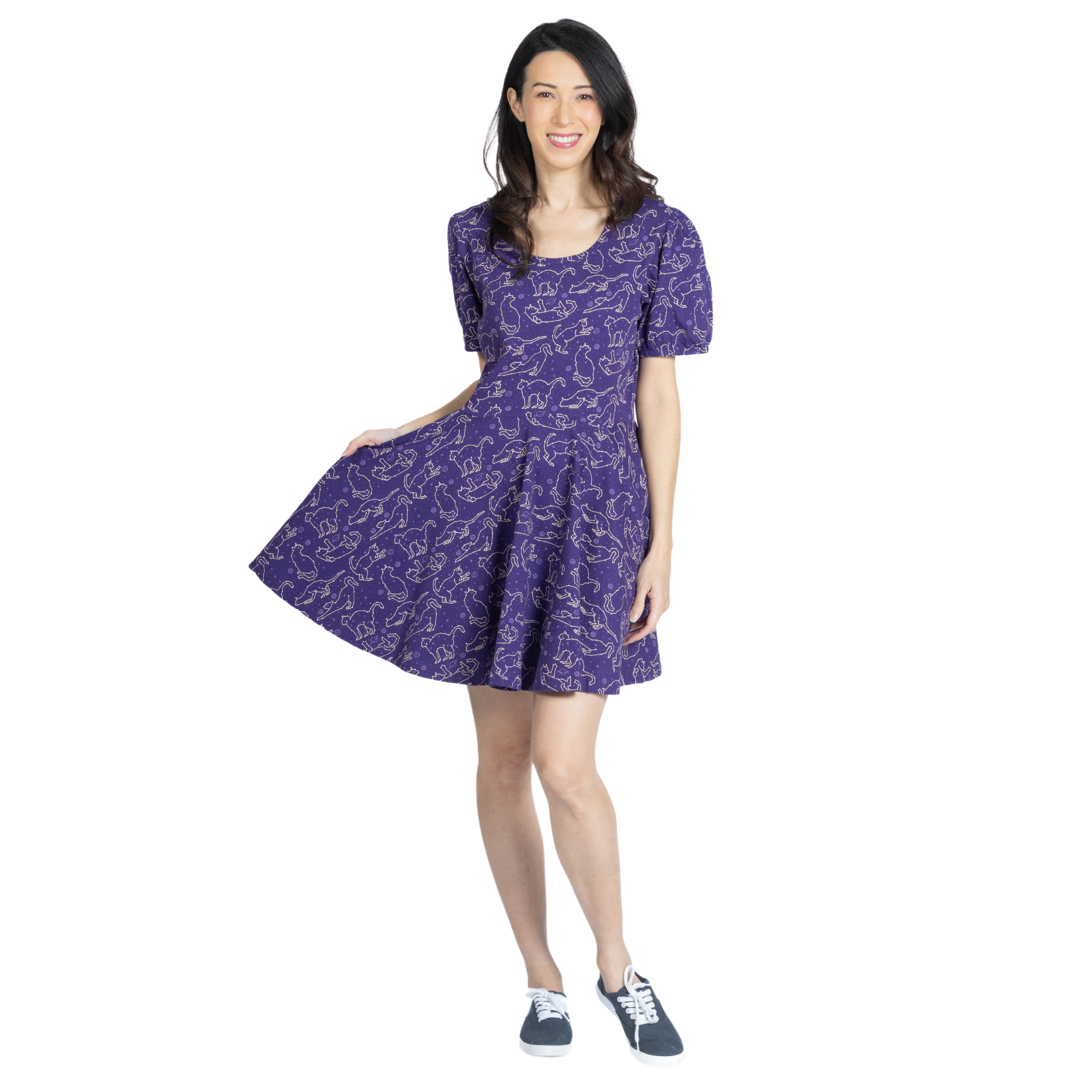 Cats Constellations Glow-in-the-Dark Puff-Sleeves Skater Dress