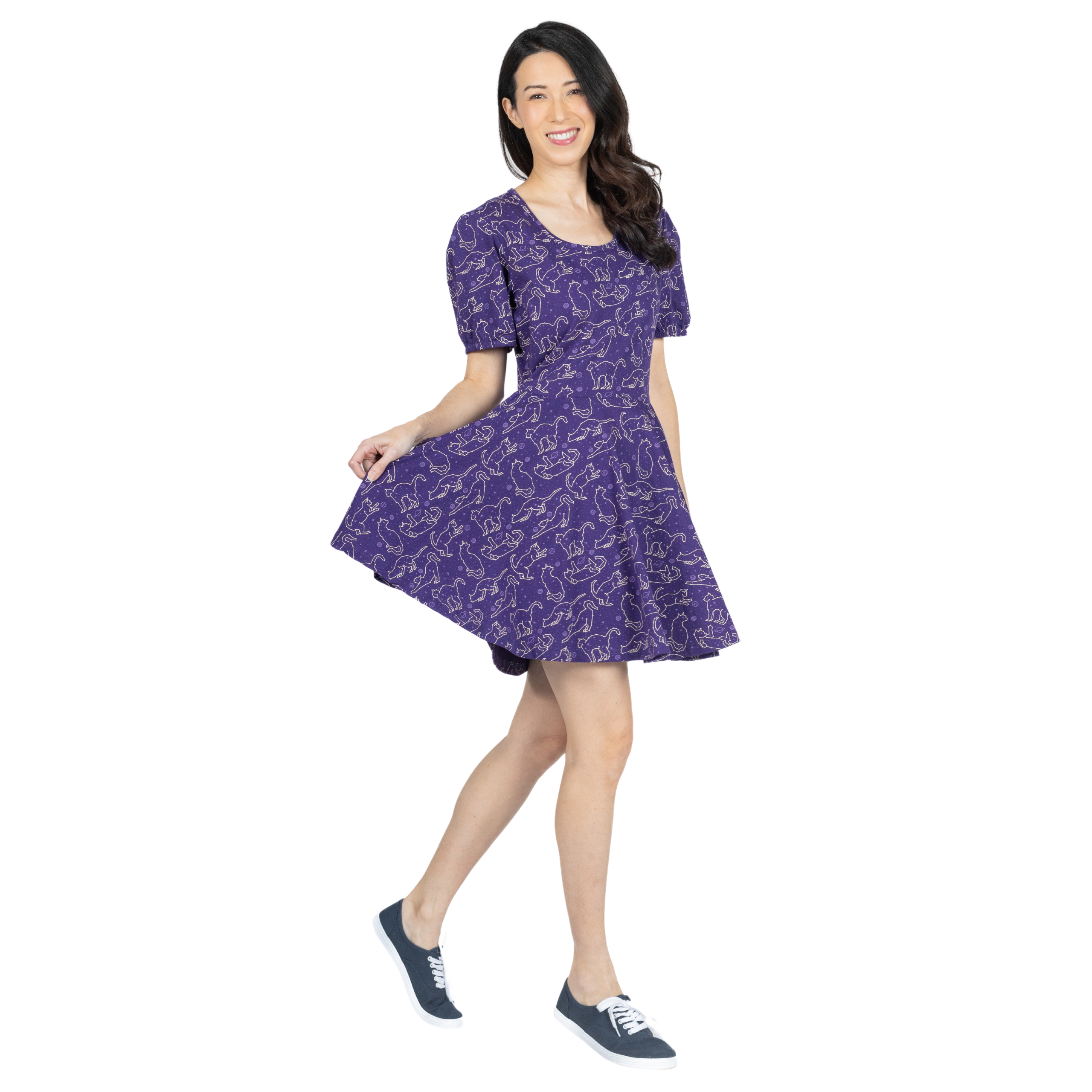 Cats Constellations Glow-in-the-Dark Puff-Sleeves Skater Dress