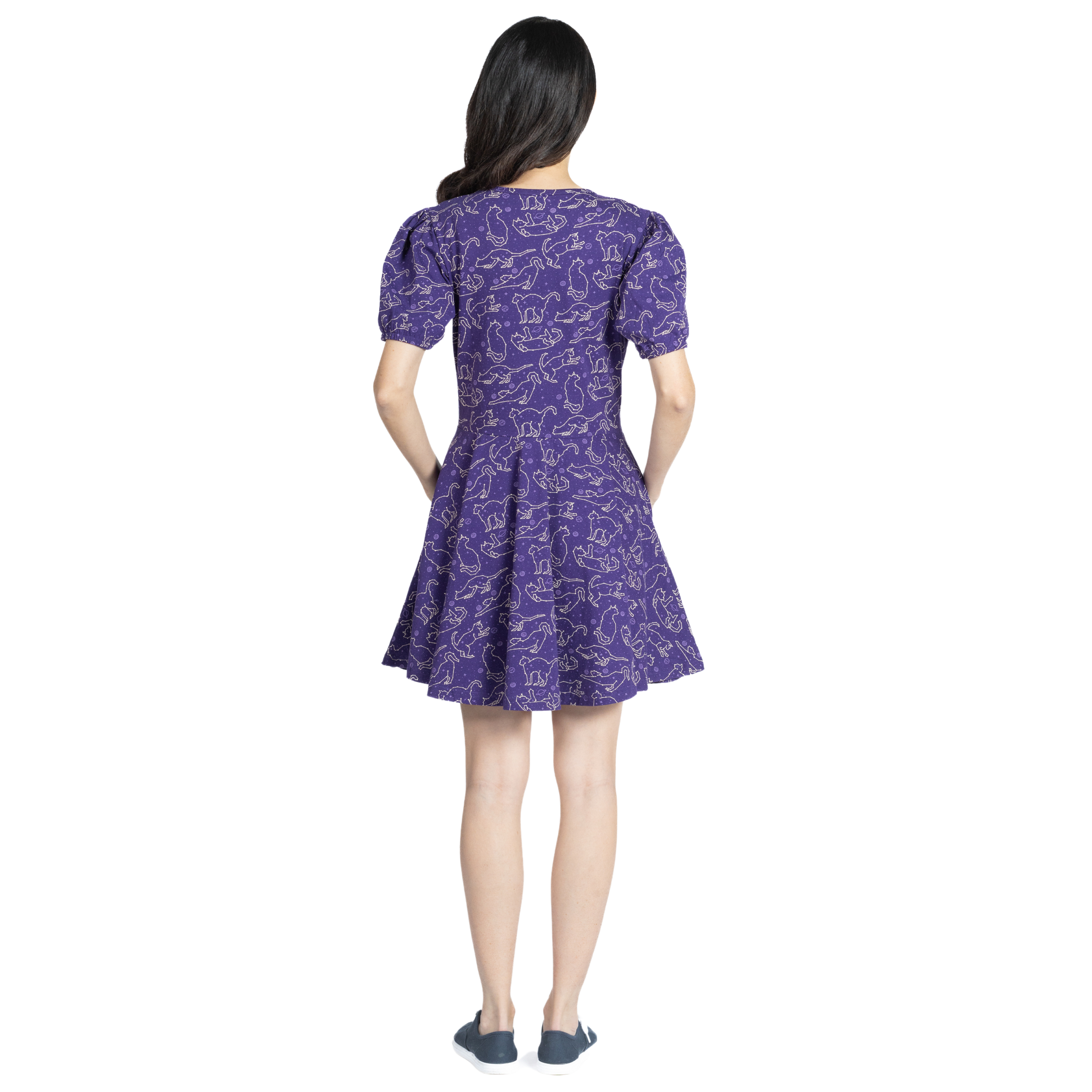 Cats Constellations Glow-in-the-Dark Puff-Sleeves Skater Dress