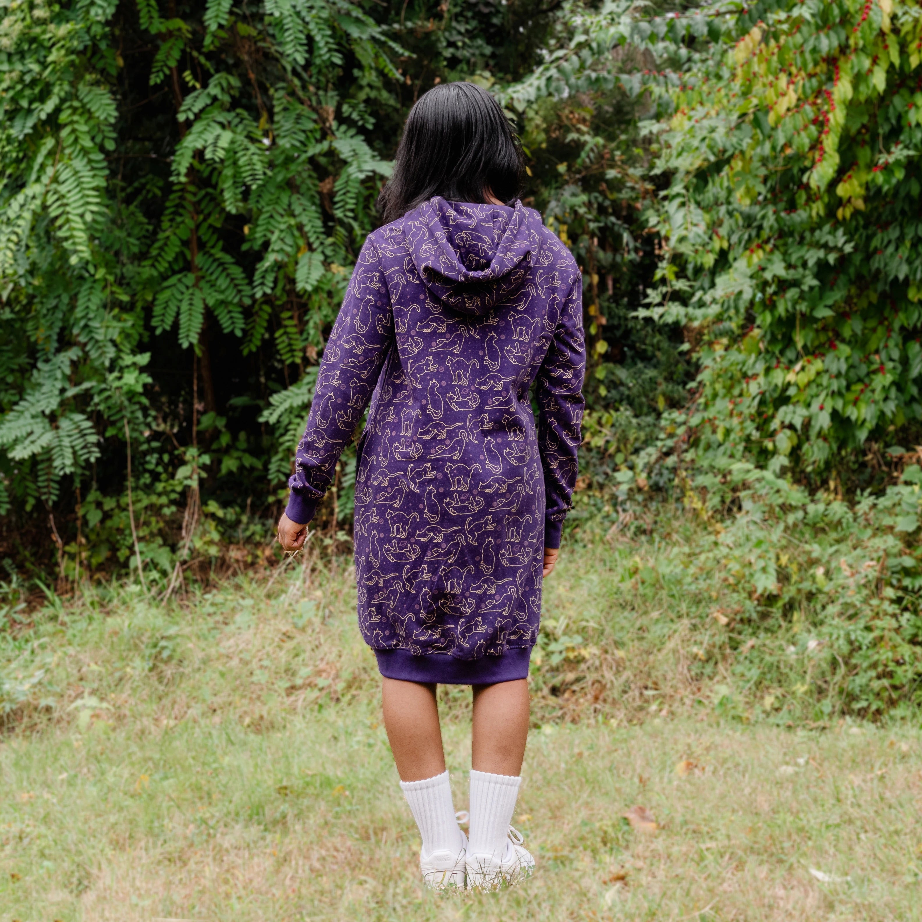 Cats Constellations Long Sleeve Hoodie Dress