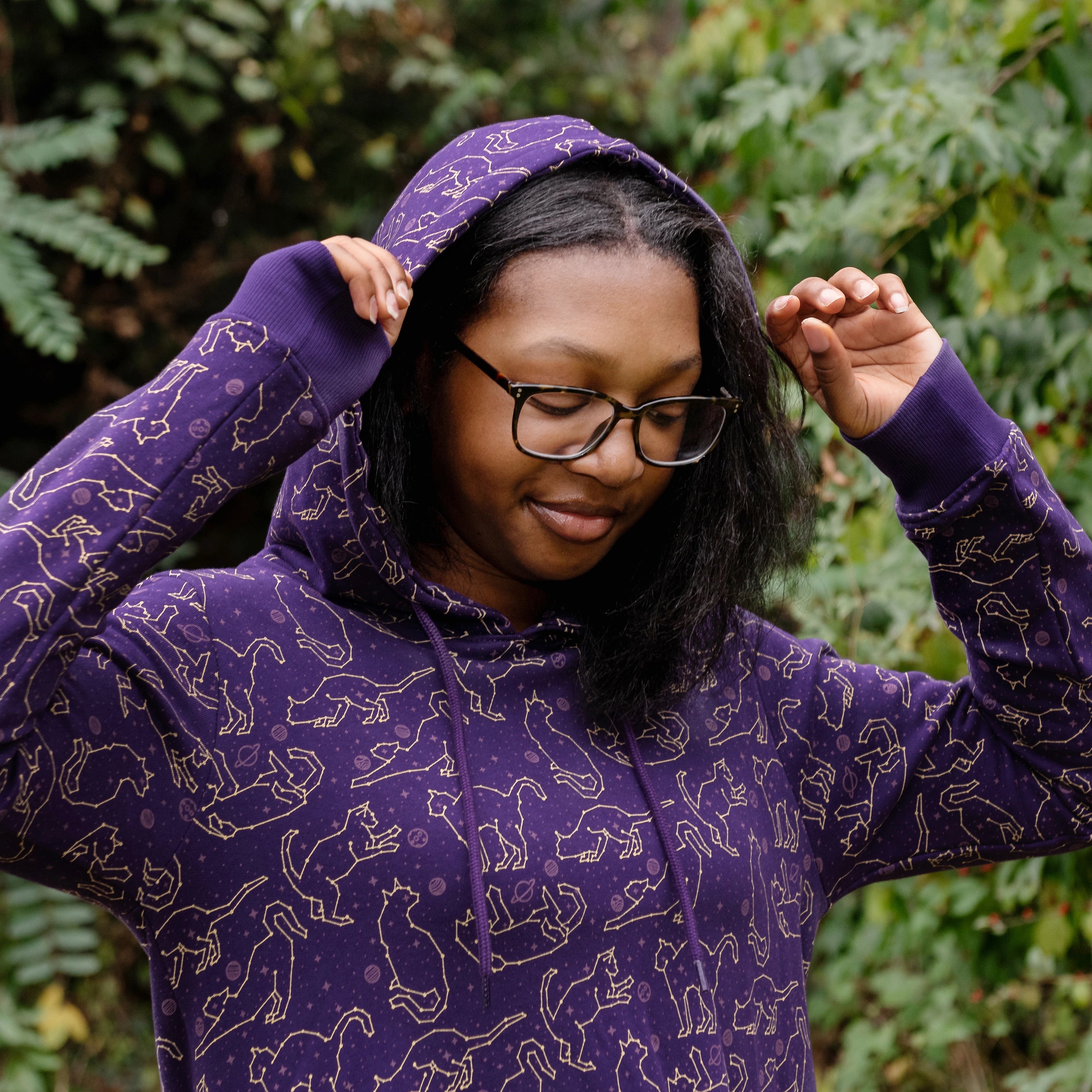 Cats Constellations Long Sleeve Hoodie Dress