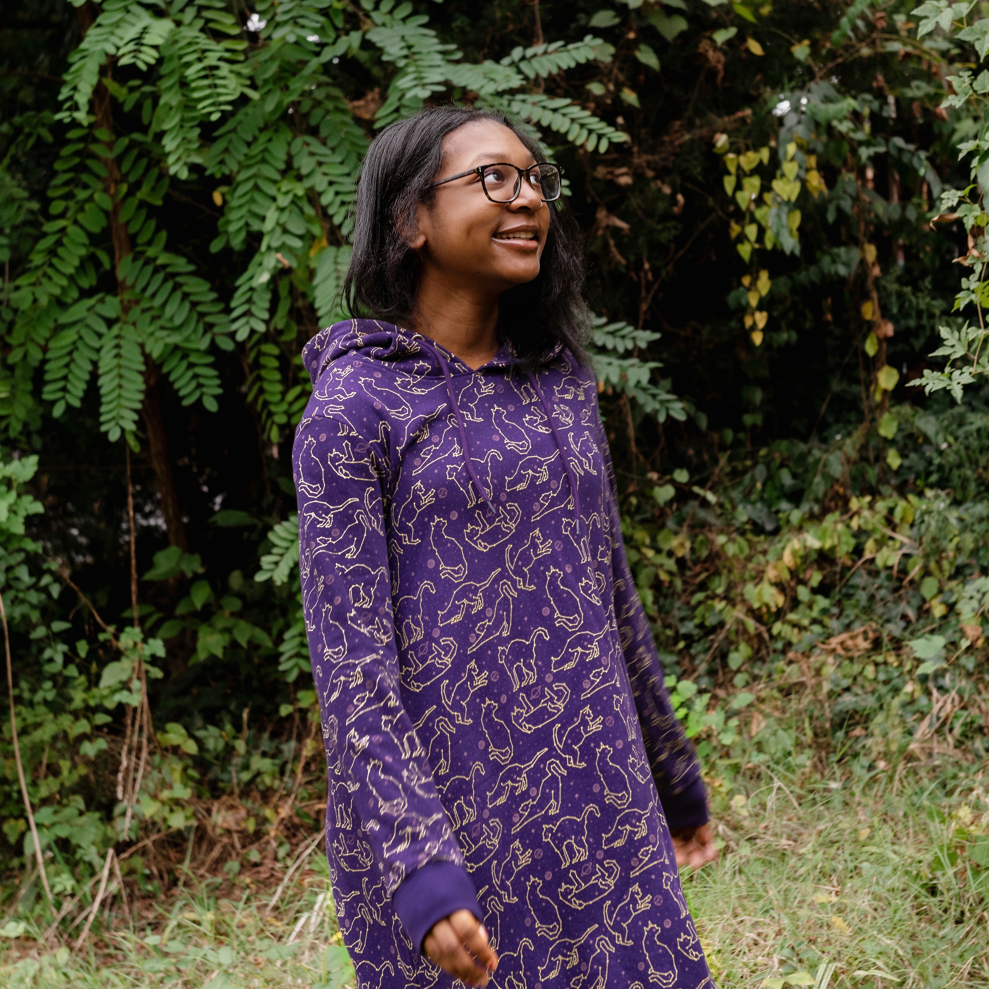 Cats Constellations Long Sleeve Hoodie Dress