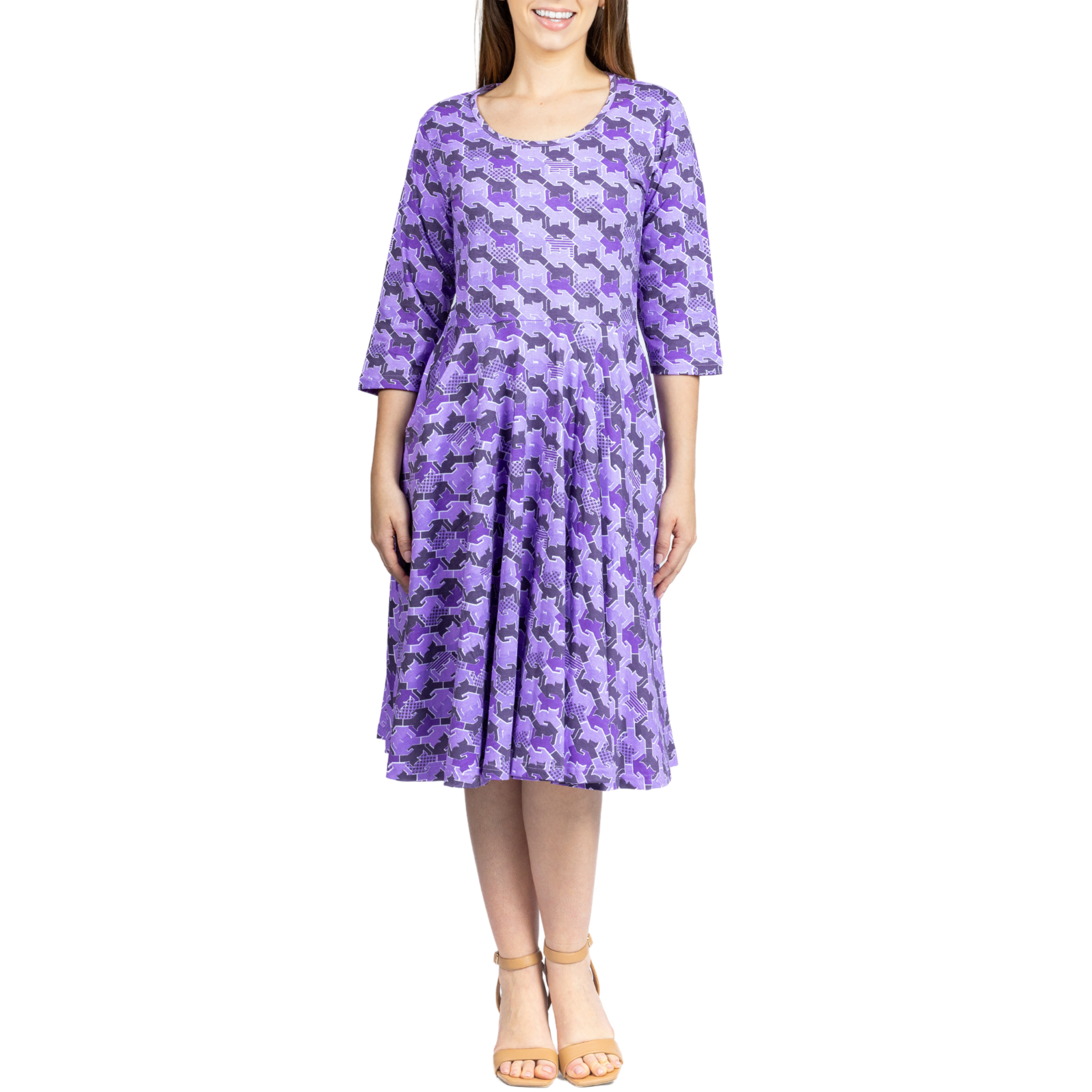 Cats Tessellation 3/4th Sleeves Twirl Dress