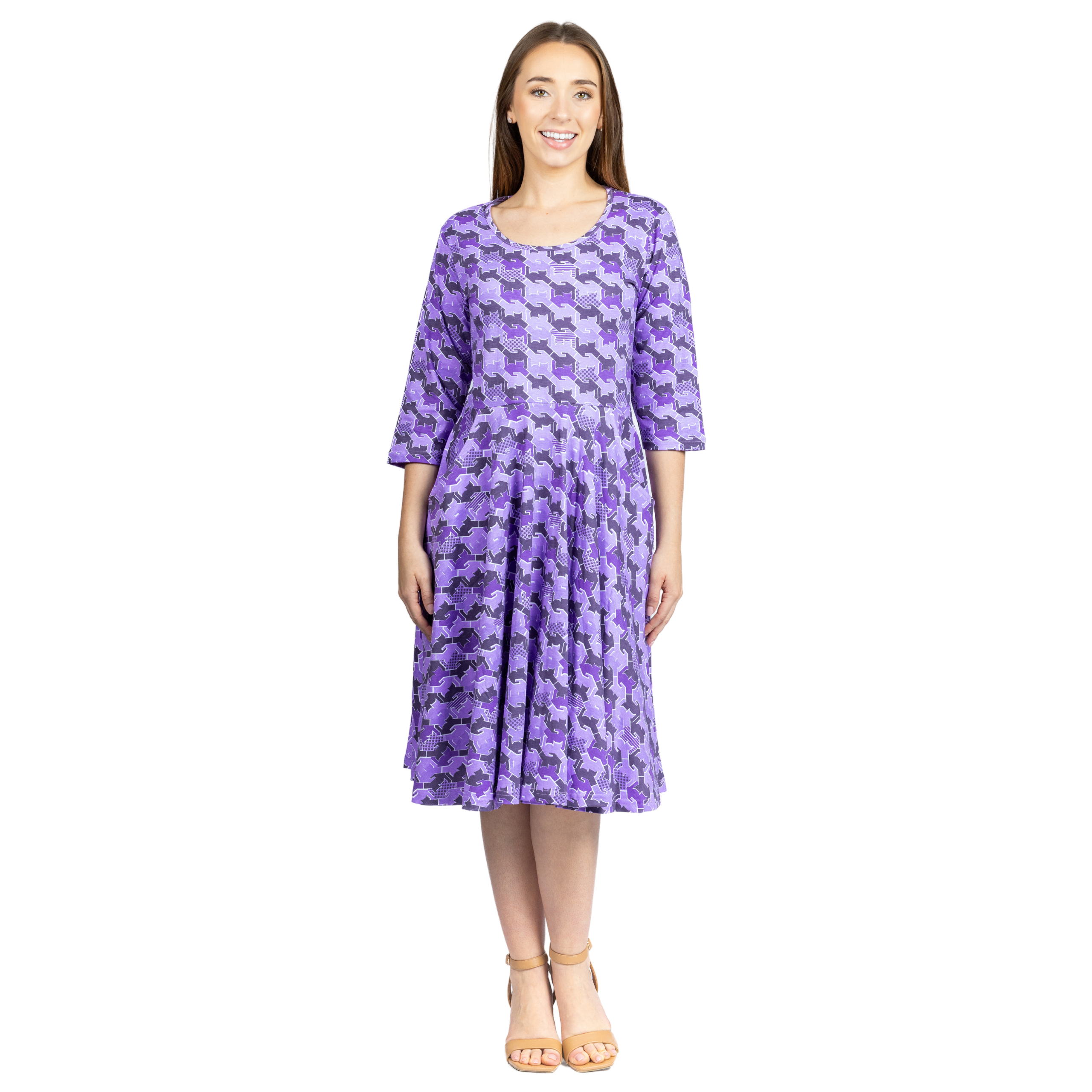 Cats Tessellation 3/4th Sleeves Twirl Dress