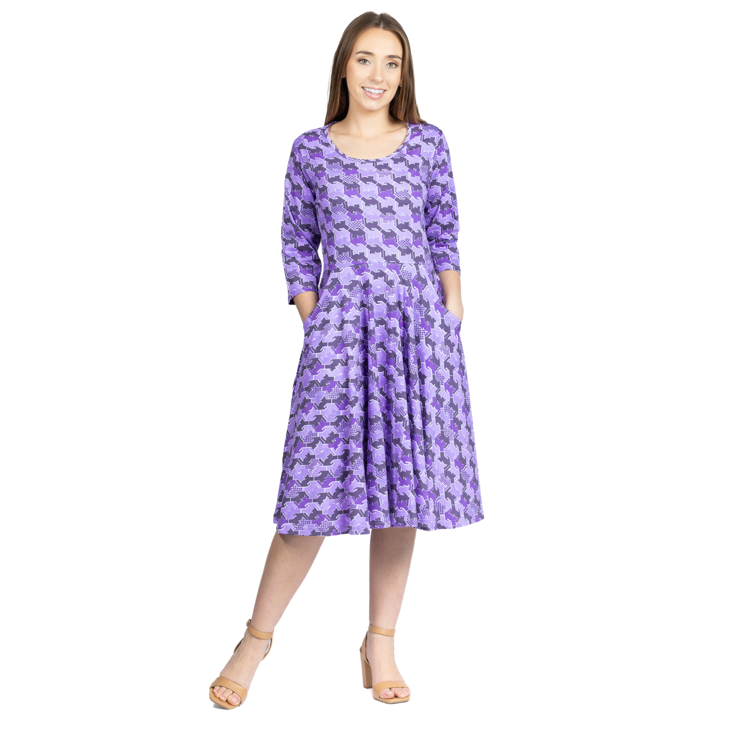 Cats Tessellation 3/4th Sleeves Twirl Dress