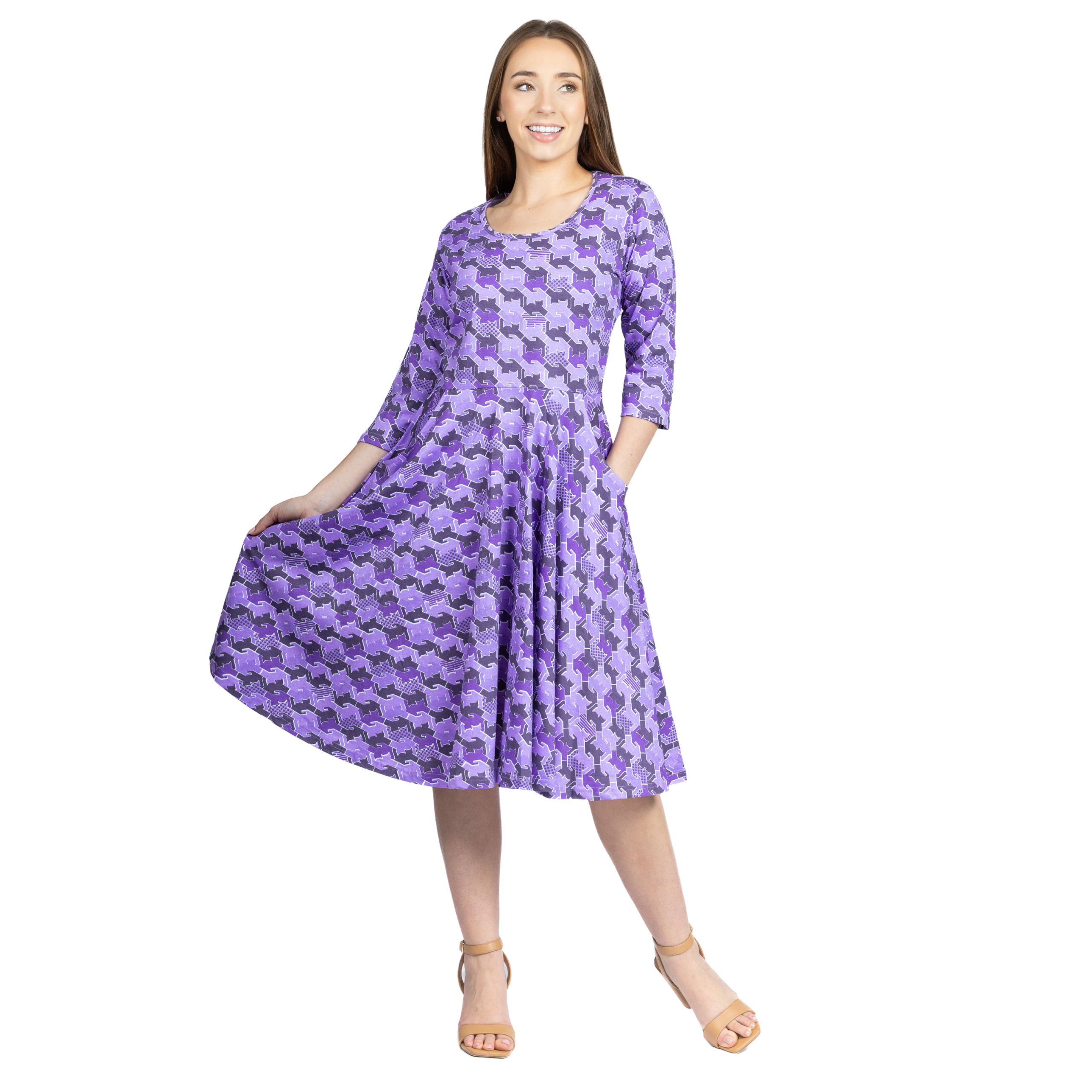 Cats Tessellation 3/4th Sleeves Twirl Dress