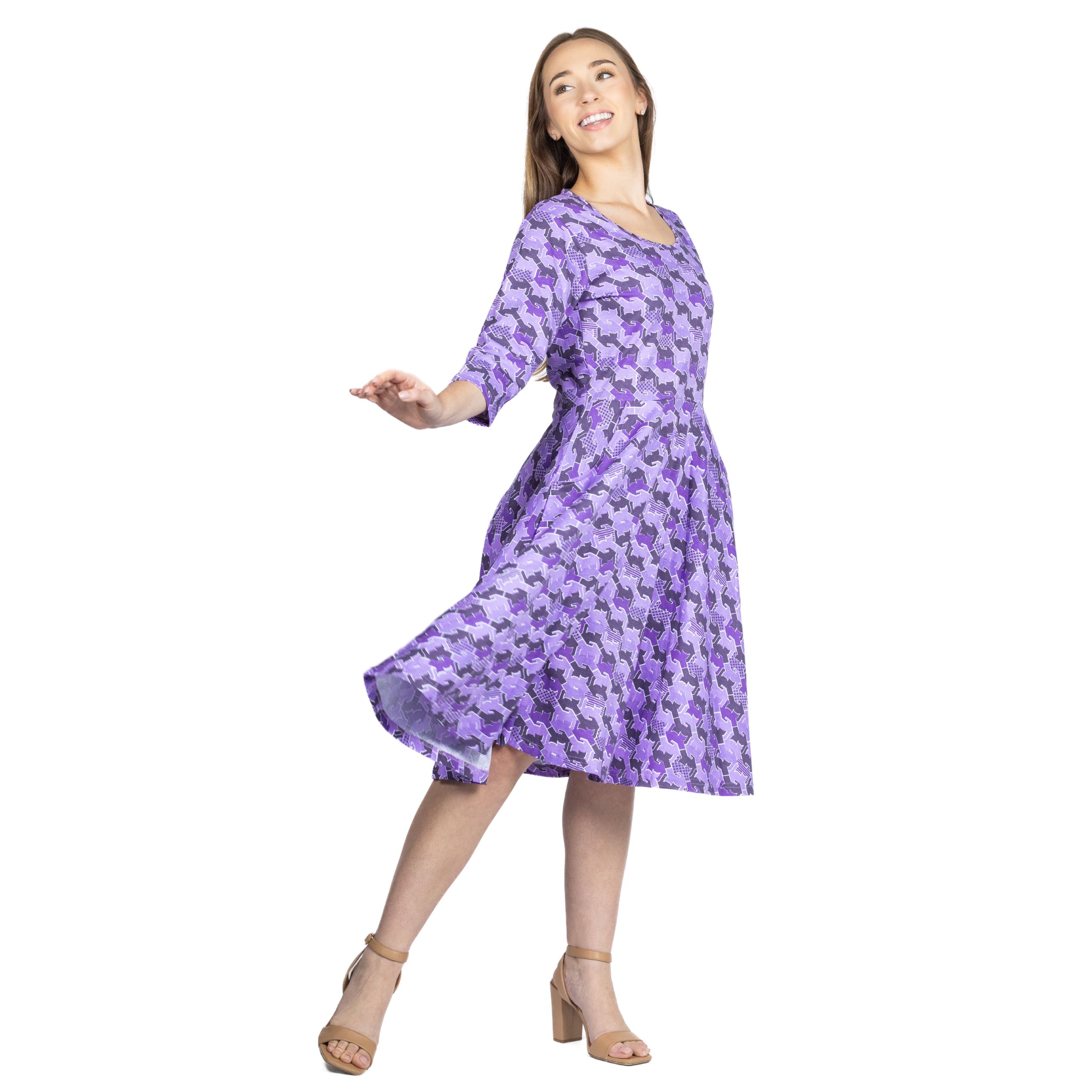 Cats Tessellation 3/4th Sleeves Twirl Dress