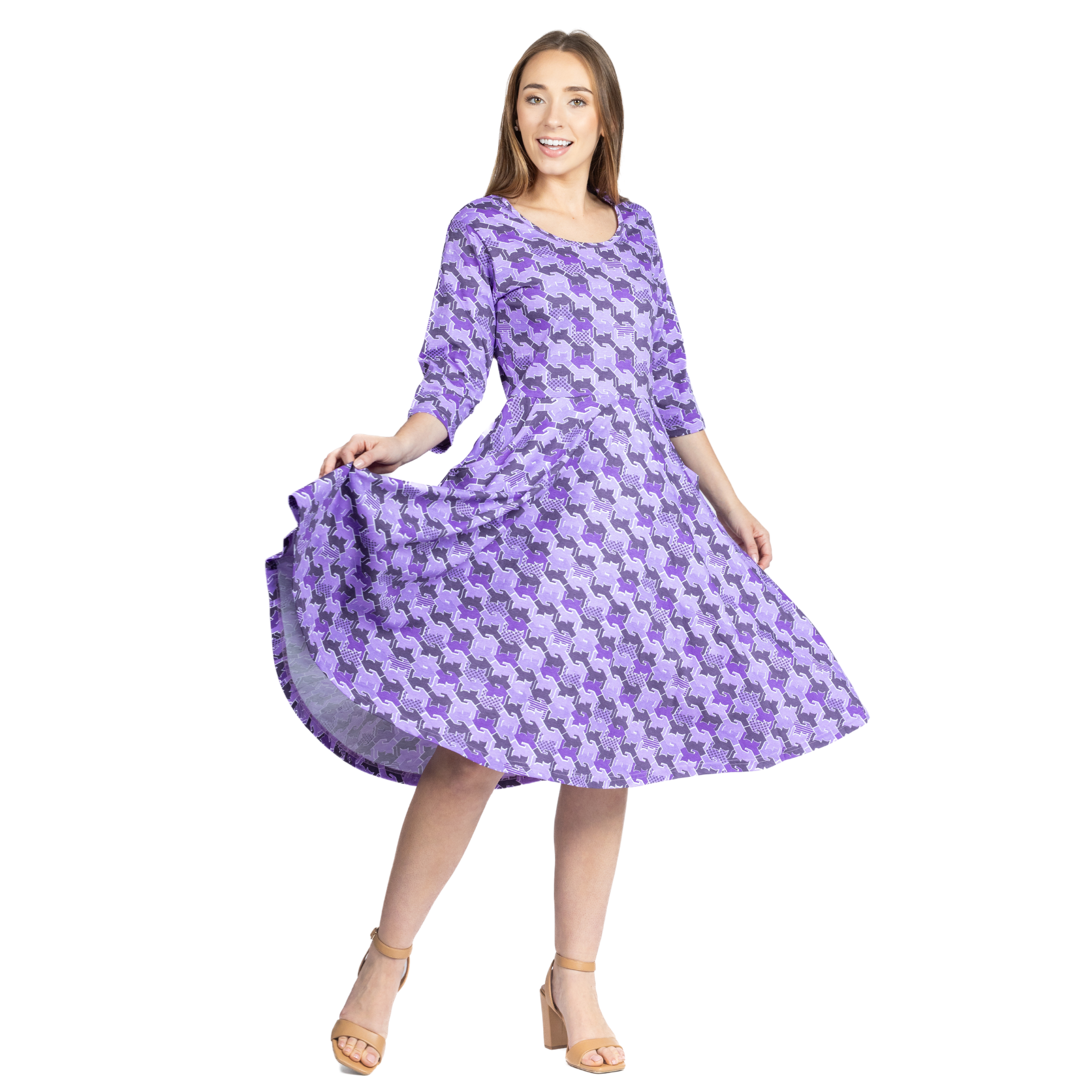 Cats Tessellation 3/4th Sleeves Twirl Dress