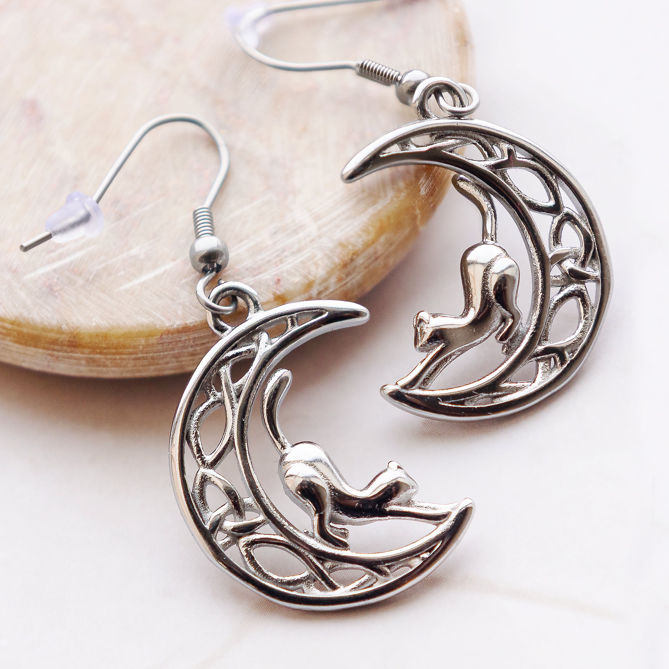 Celtic Cat Stainless Steel Earrings