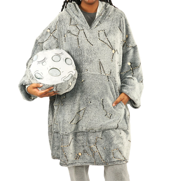 Moon Plushie with Constellations Adults Blanket Hoodie