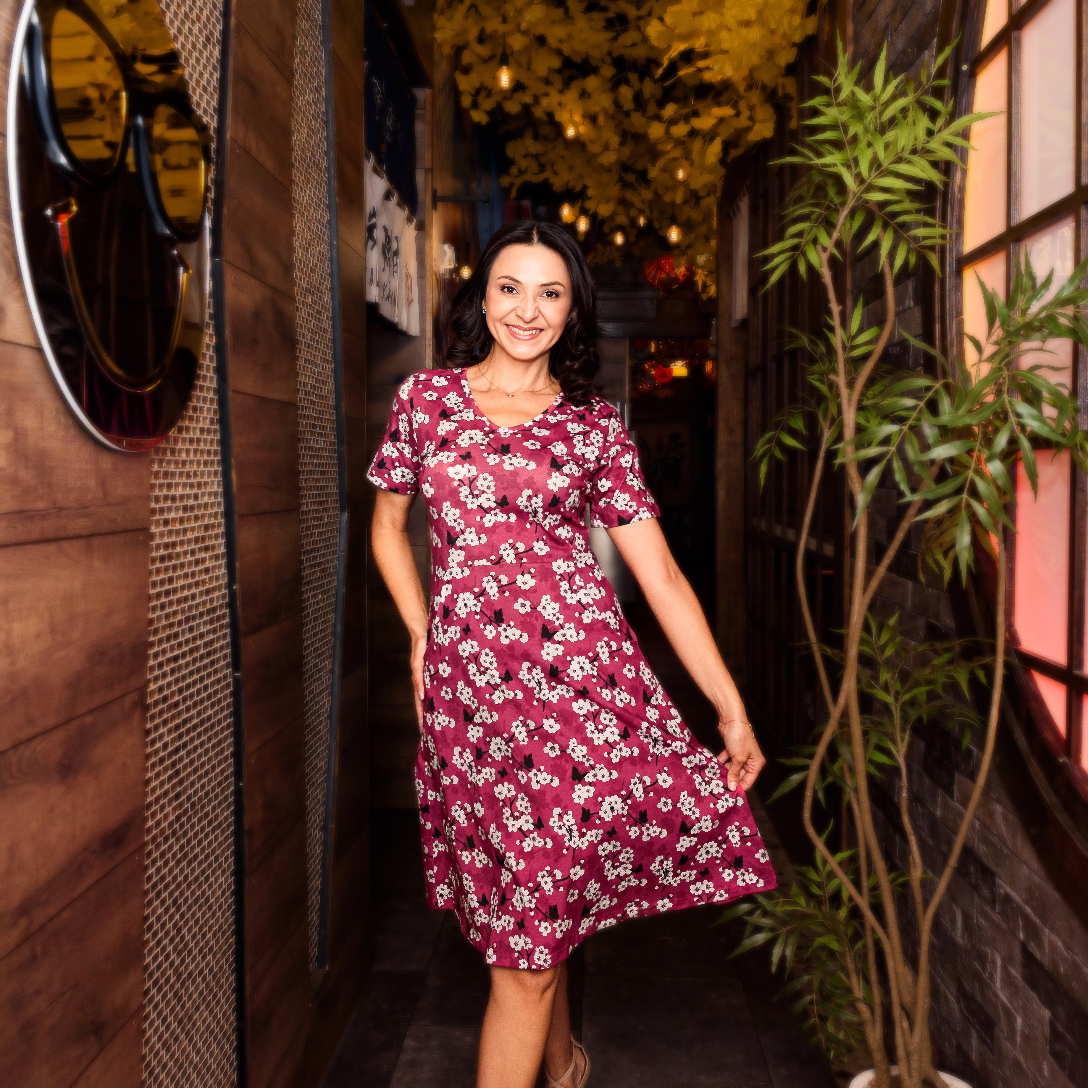 Cherry Blossoms A-Line Dress (With Waist Seam)