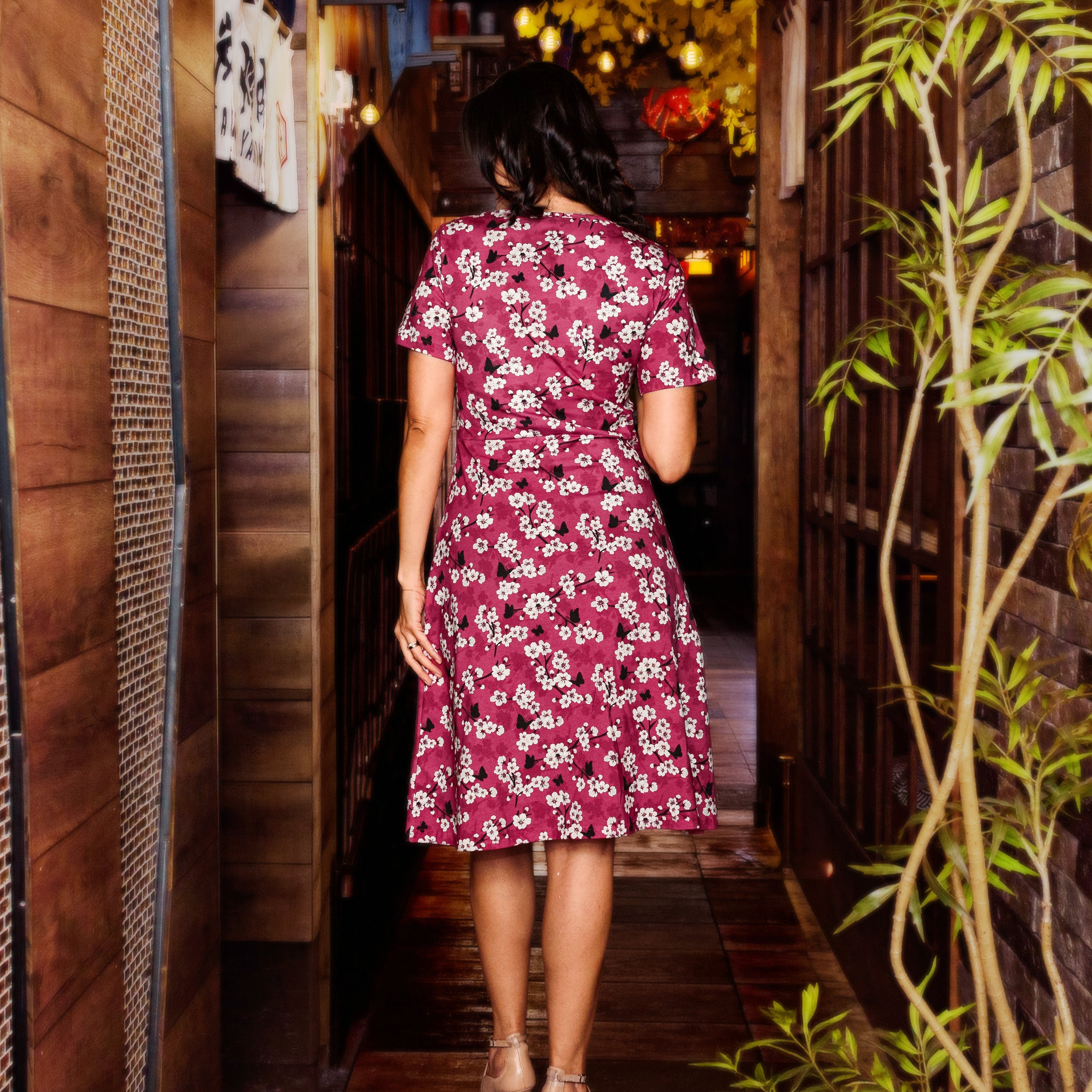 Cherry Blossoms A-Line Dress (With Waist Seam)