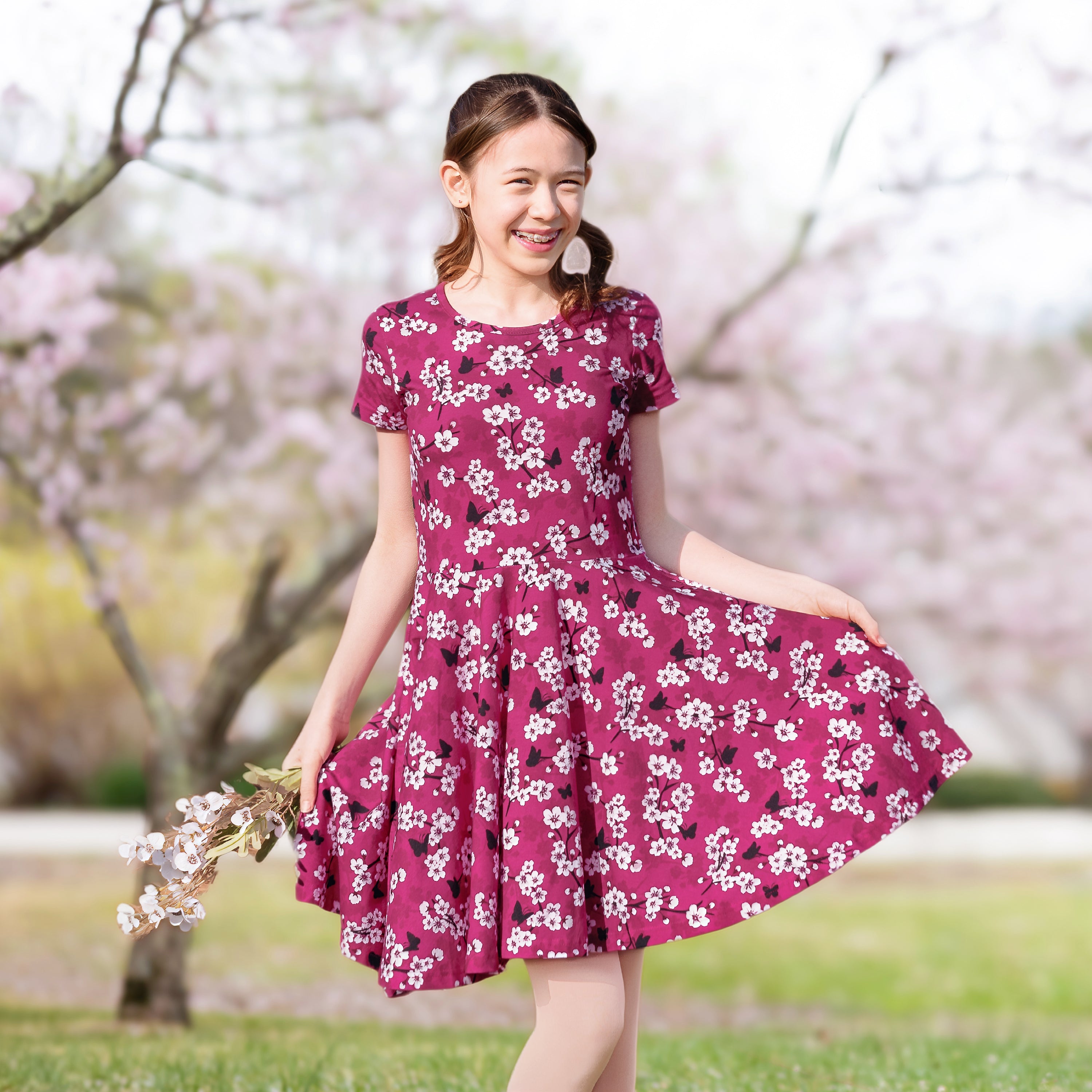 Cherry Blossoms Kids Twirl Dress