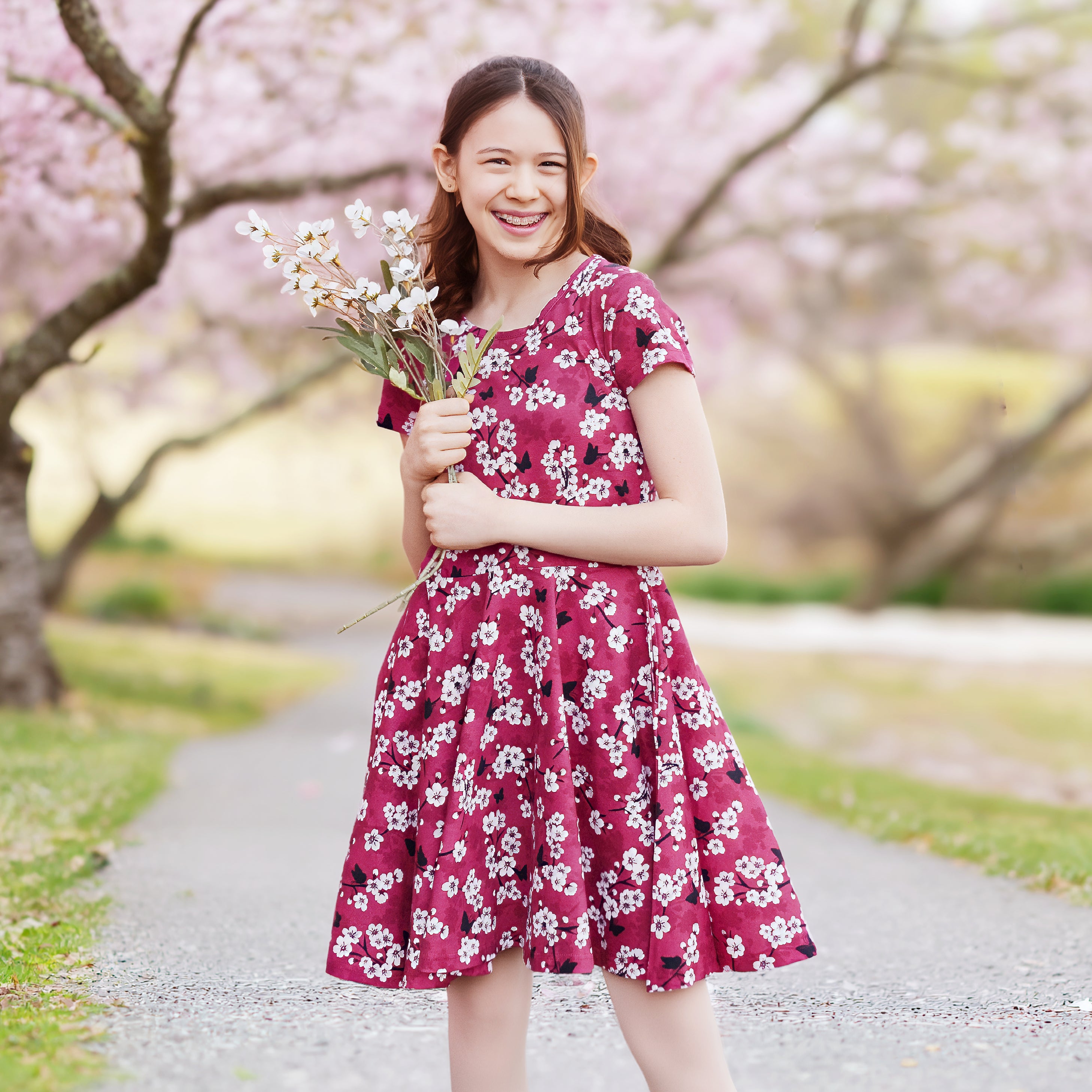 Cherry Blossoms Kids Twirl Dress