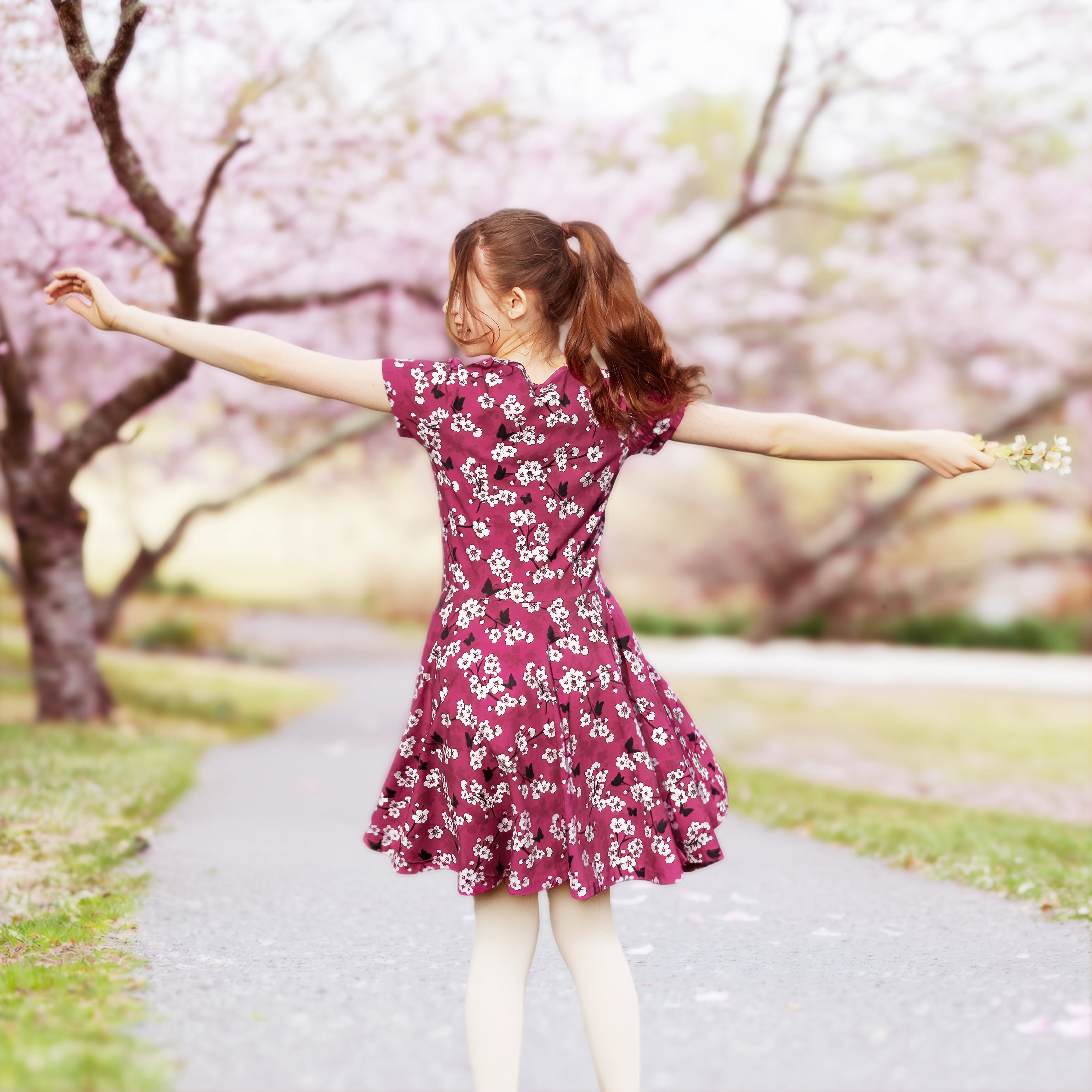 Cherry Blossoms Kids Twirl Dress