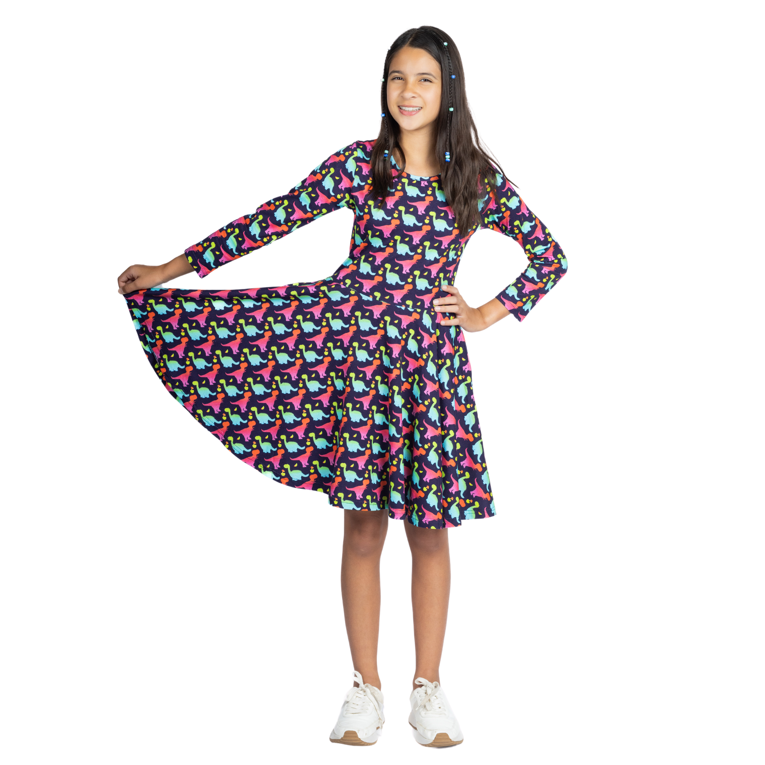 Colorful Dinosaurs Kids Twirl Dress