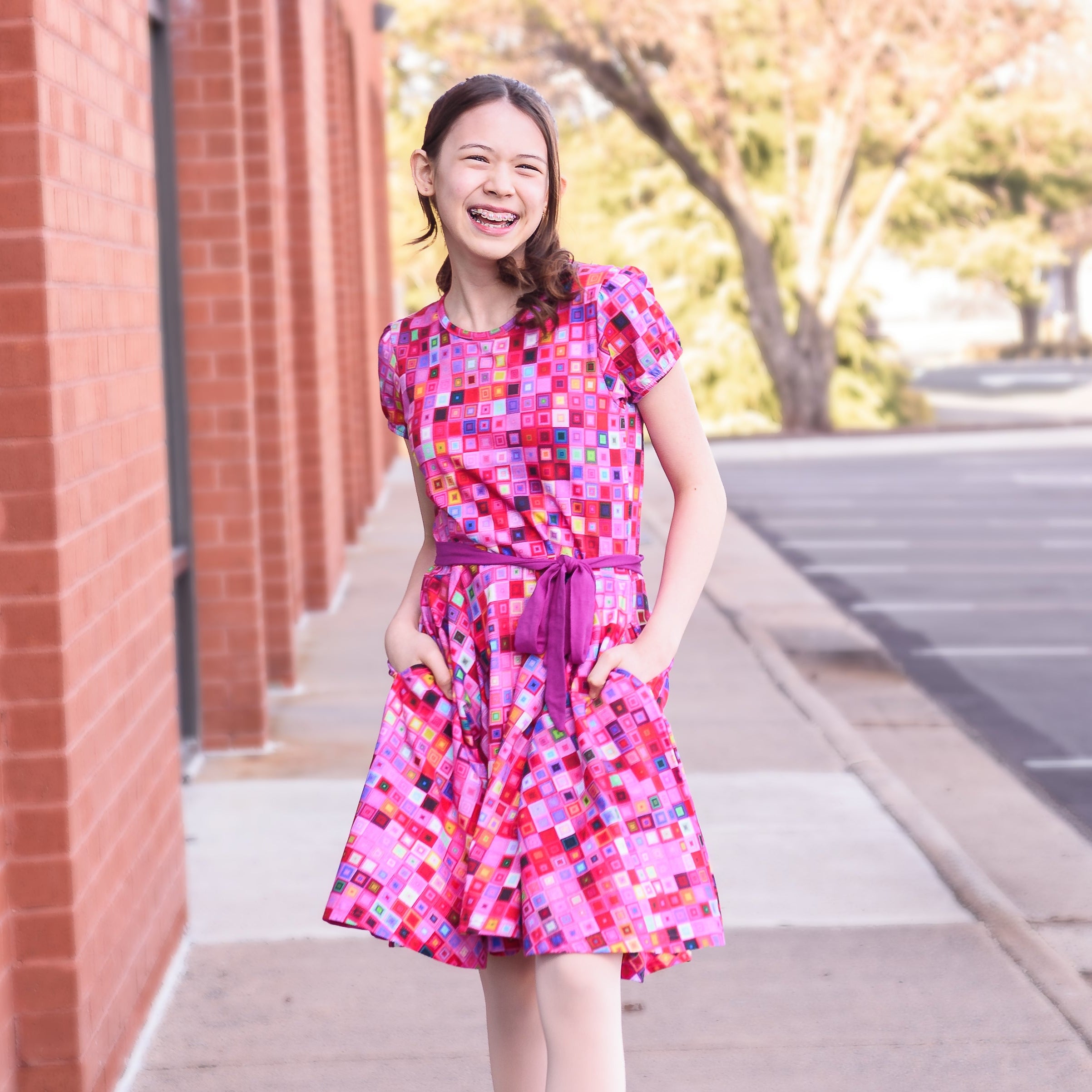 Mosaic Jewels Squares Kids Twirl Dress