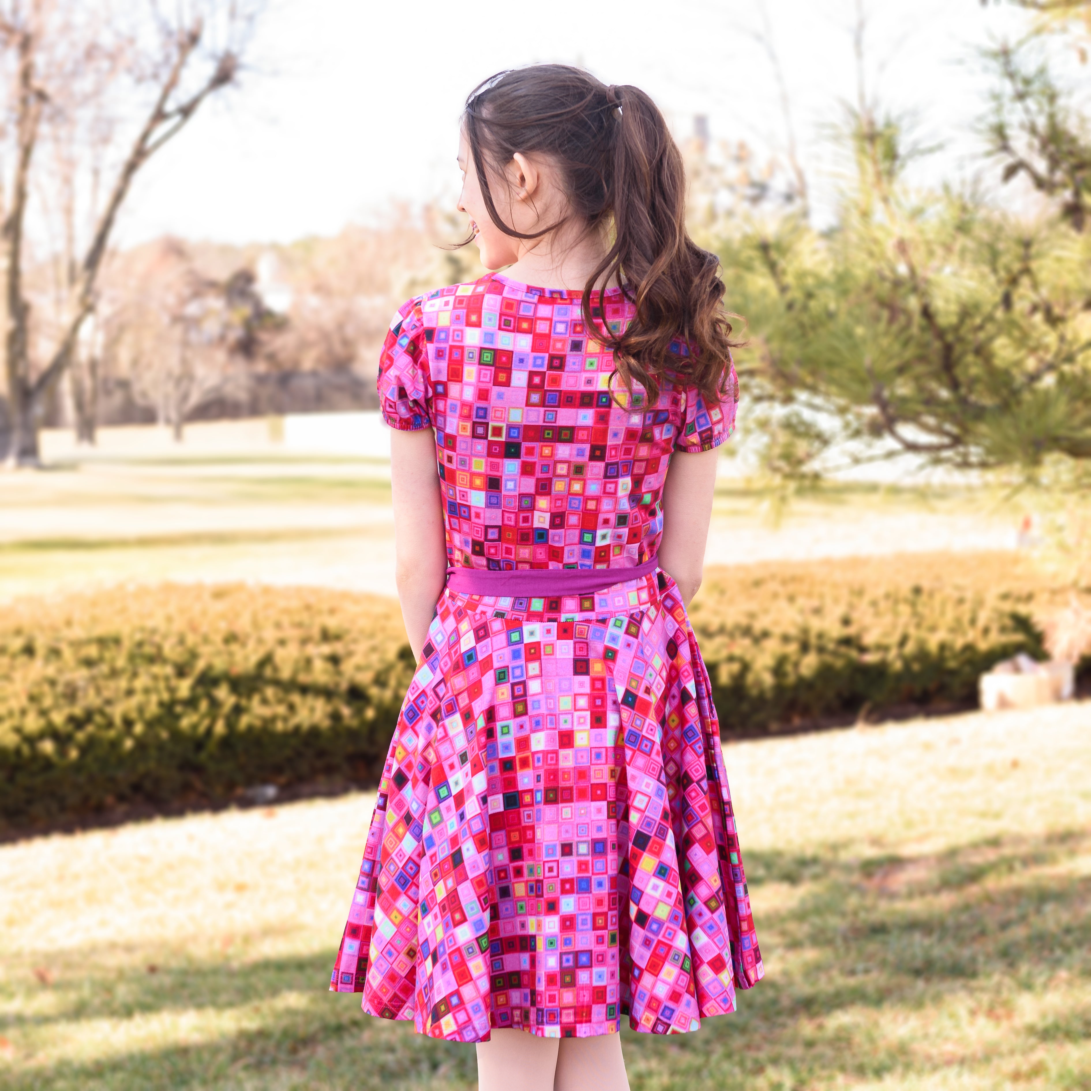 Mosaic Jewels Squares Kids Twirl Dress